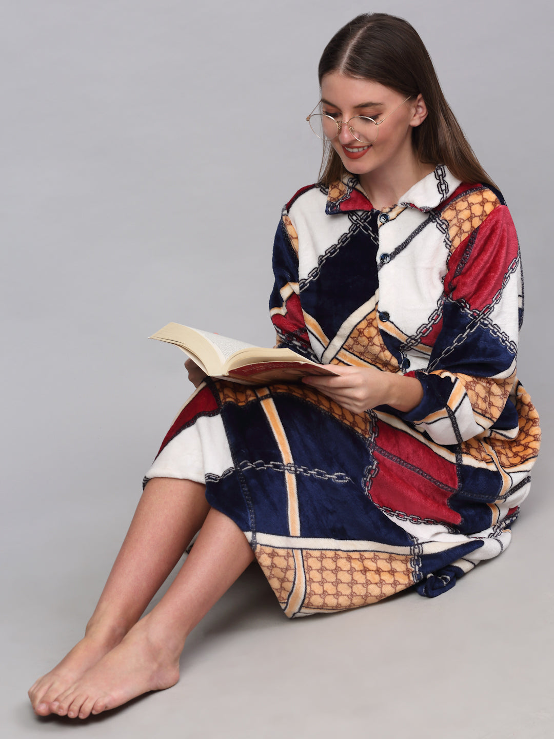 Klotthe Women MultiColor Printed Bath Robe With Belt