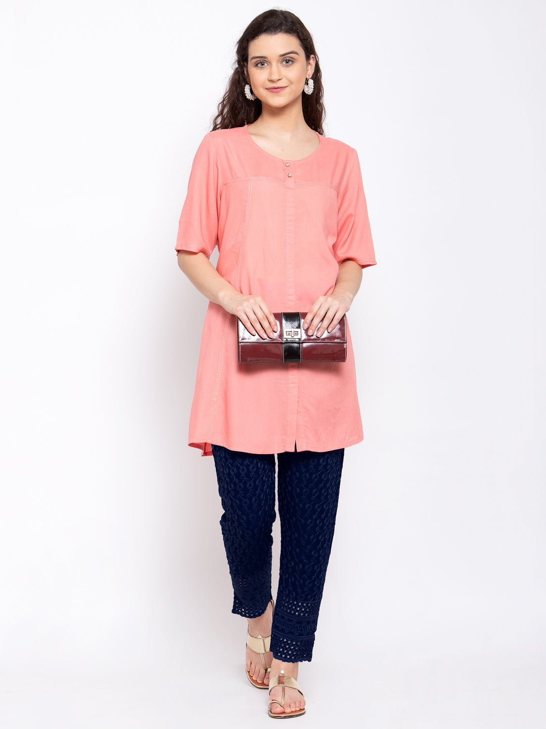 KLOTTHE Navy Blue Cotton Embroidered Trouser