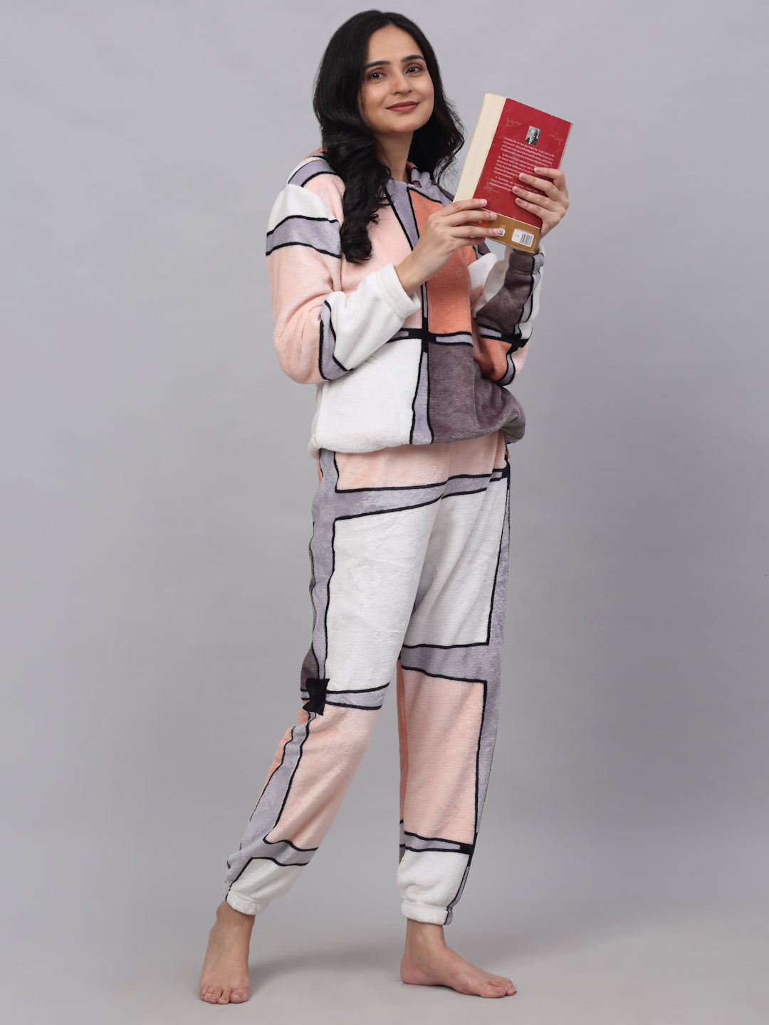 Klotthe Women MultiColor Printed Wool Blend Hooded Night Suit