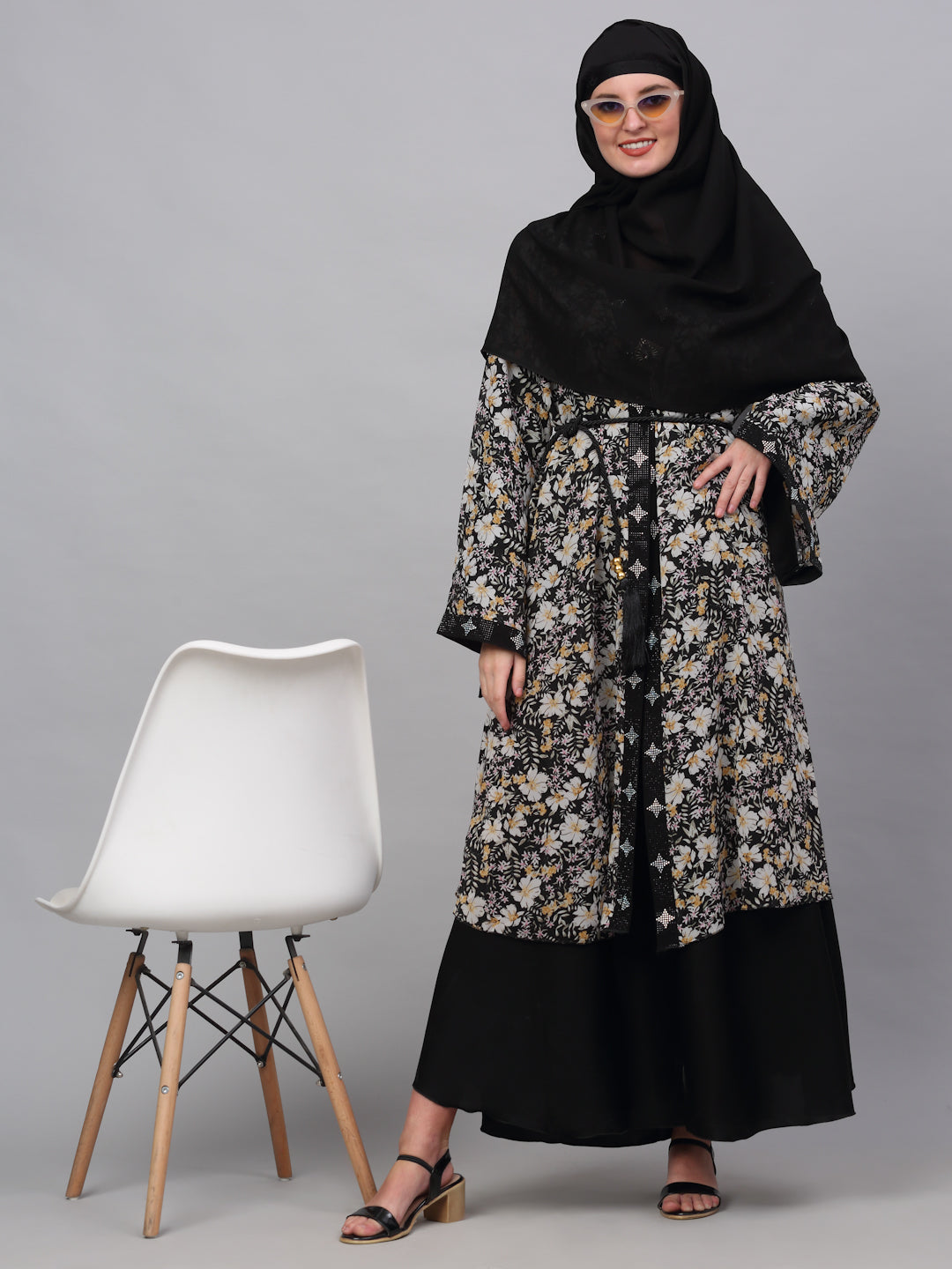 Klotthe Women Multicolor Embellished Burqa With Scarves