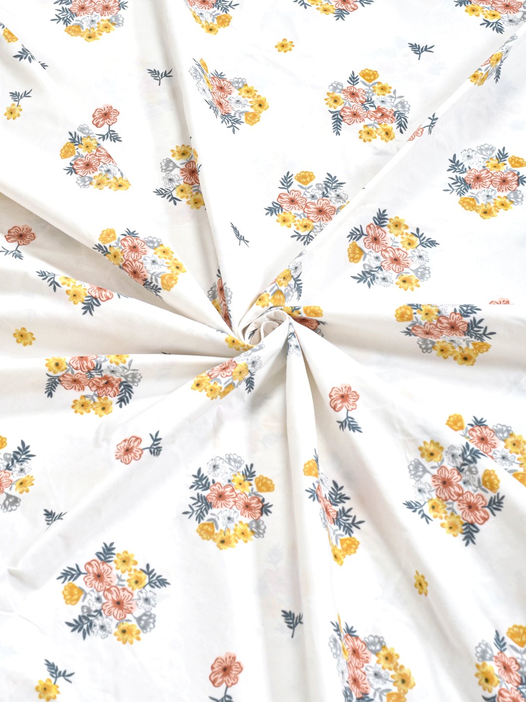 Cream Floral 300 TC Cotton Blend Fitted Double Bedsheet with 2 Pillow Covers