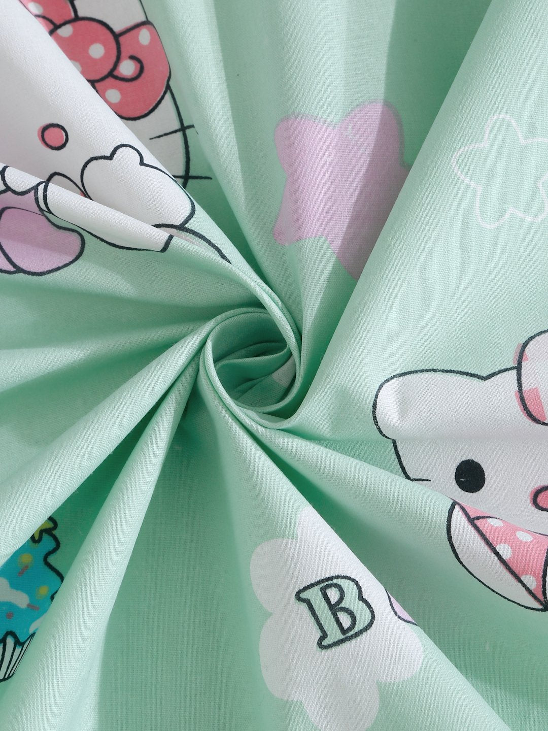 Green Cartoon Characters 400 TC Fitted Pure Cotton Double Bedsheet with 2 Pillow Covers