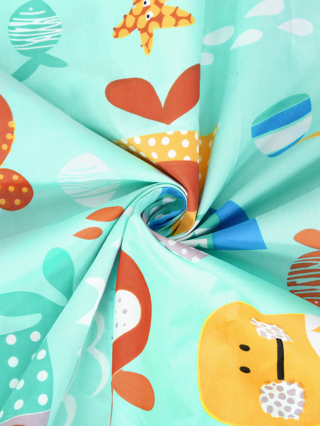 Klotthe Turquoise Kids Print Cotton Blend Single Bedsheet with Pillow cover