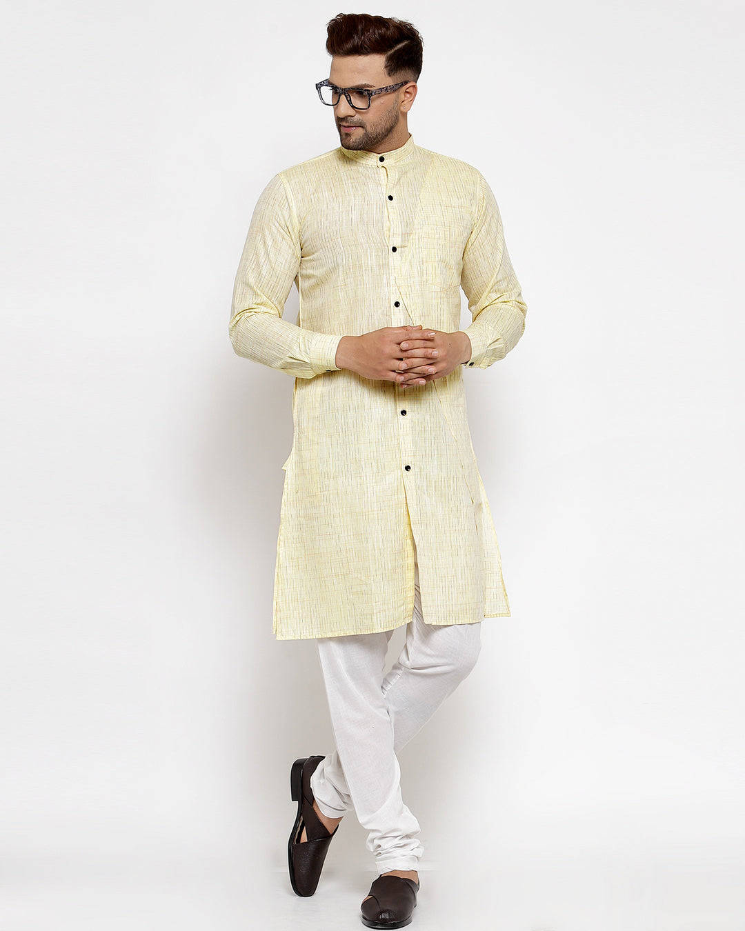 KLOTTHE Yellow Cotton Striped Kurta
