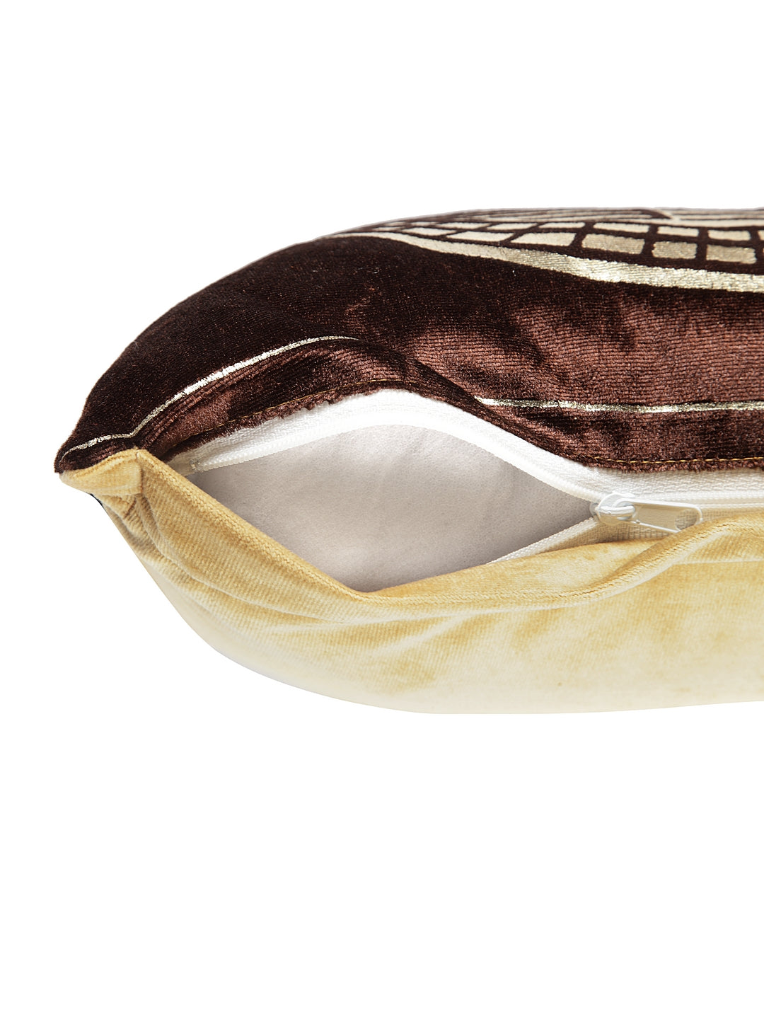 Klotthe Velvet Brown Colourblocked Set of 5 Cushion Cover (40X40 cm)