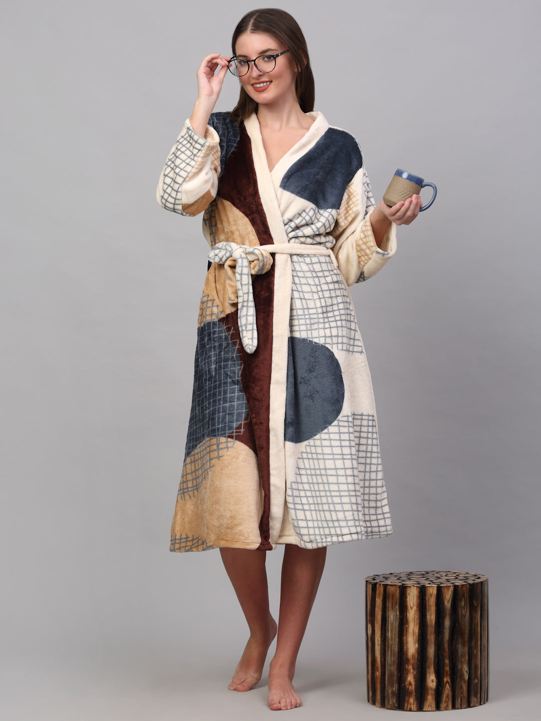 Klotthe Women MultiColor Printed Bath Robe With Belt