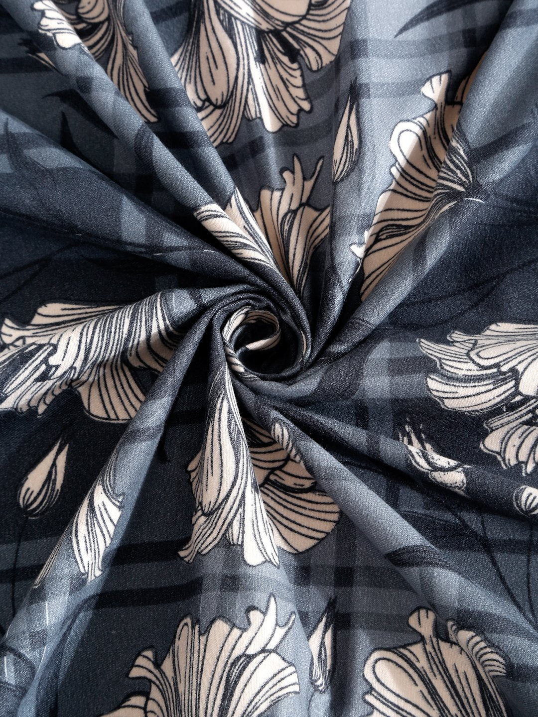 Grey Floral 300 TC Cotton Blend Fitted Double Bedsheet with 2 Pillow Covers