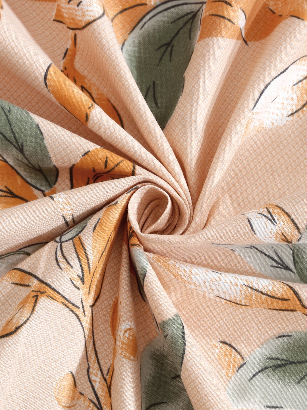 Green Floral 300 TC Cotton Blend Fitted Double Bedsheet with 2 Pillow Covers