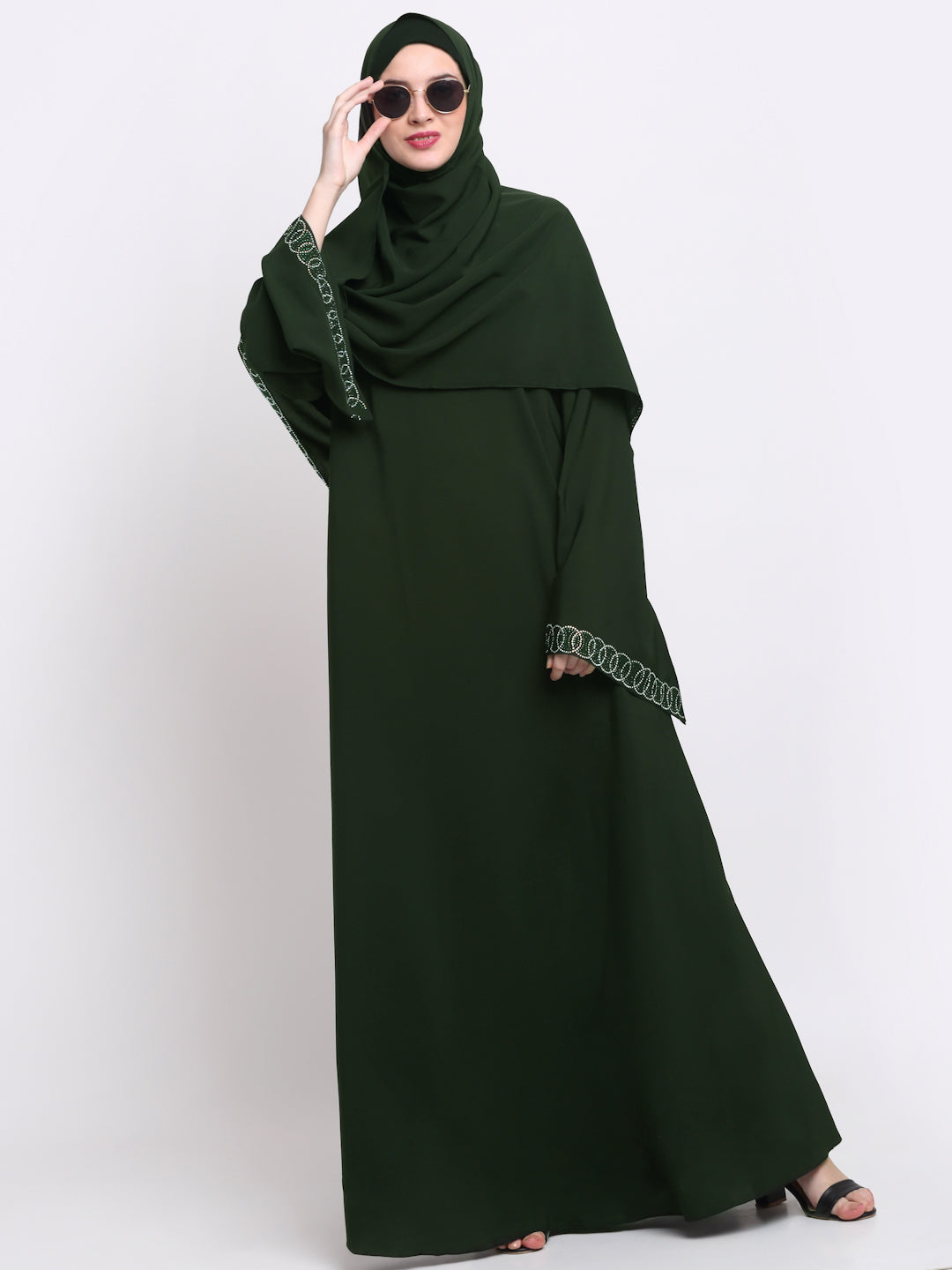 Klotthe Women Green Embellished Burqa With Scarves