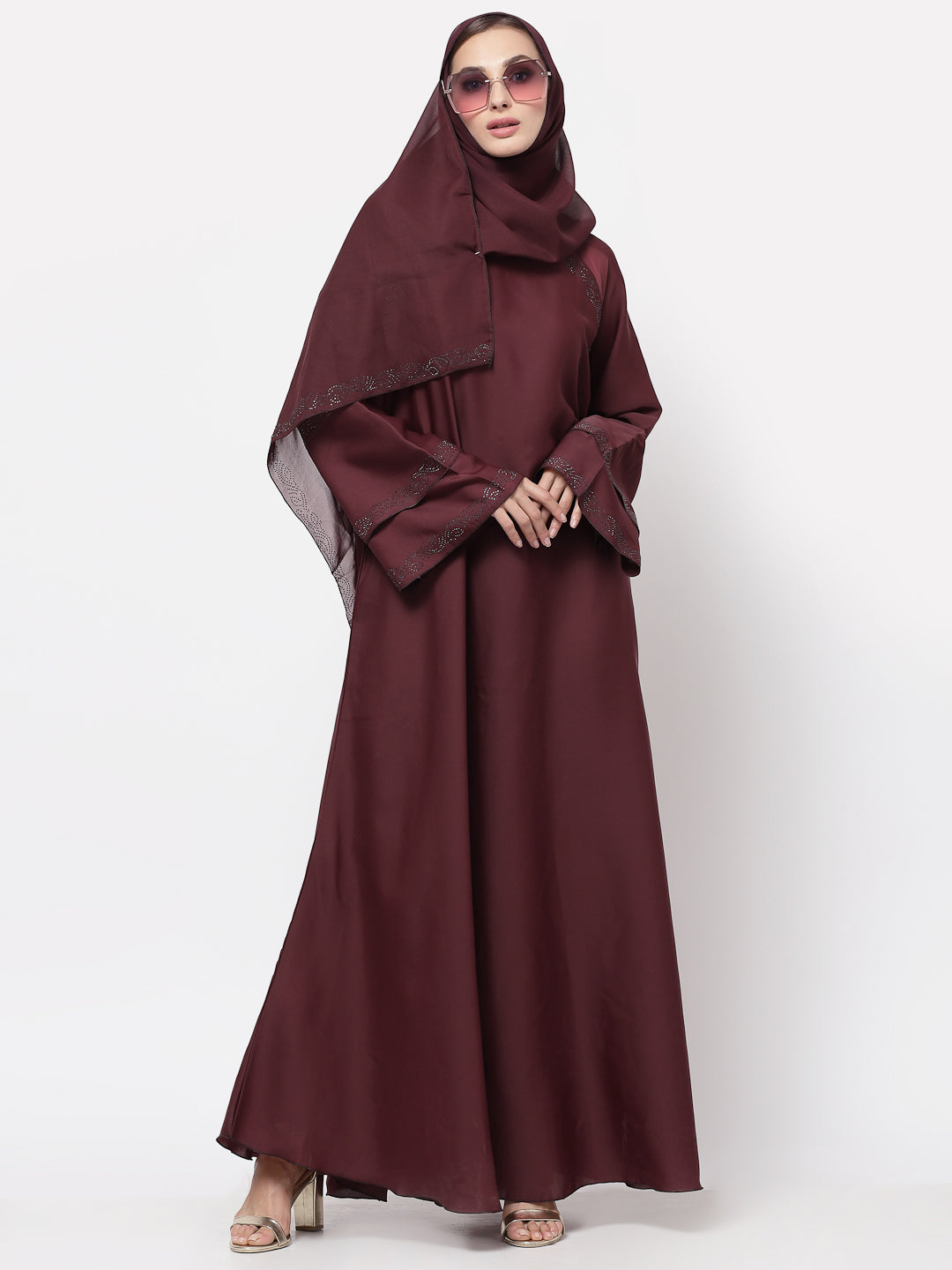 Klotthe Women Maroon Embellished Burqa With Scarves