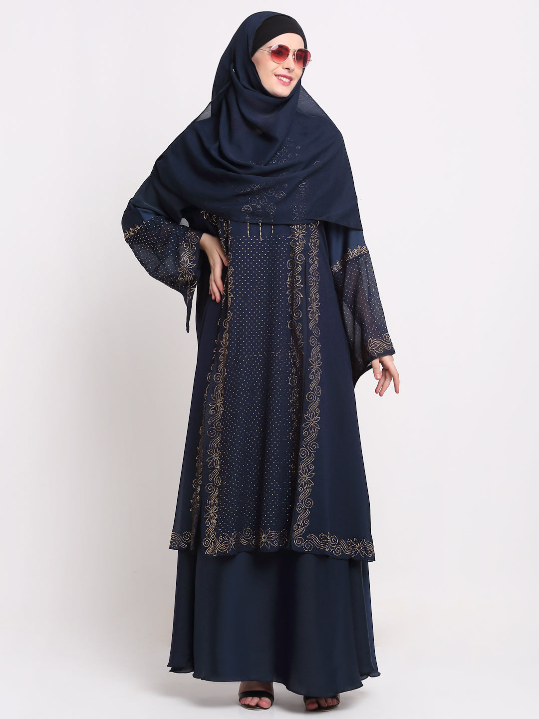 Klotthe Women Navy Blue Solid Burqa With Scarf