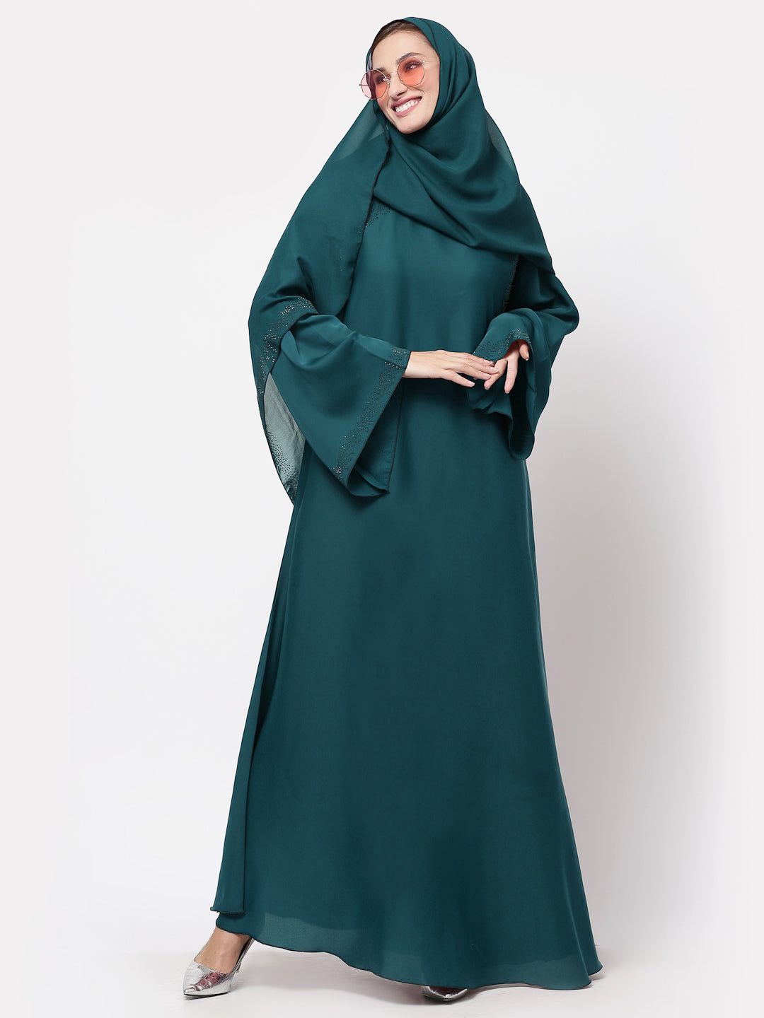 Klotthe Women Turquise Embellished Burqa With Scarves