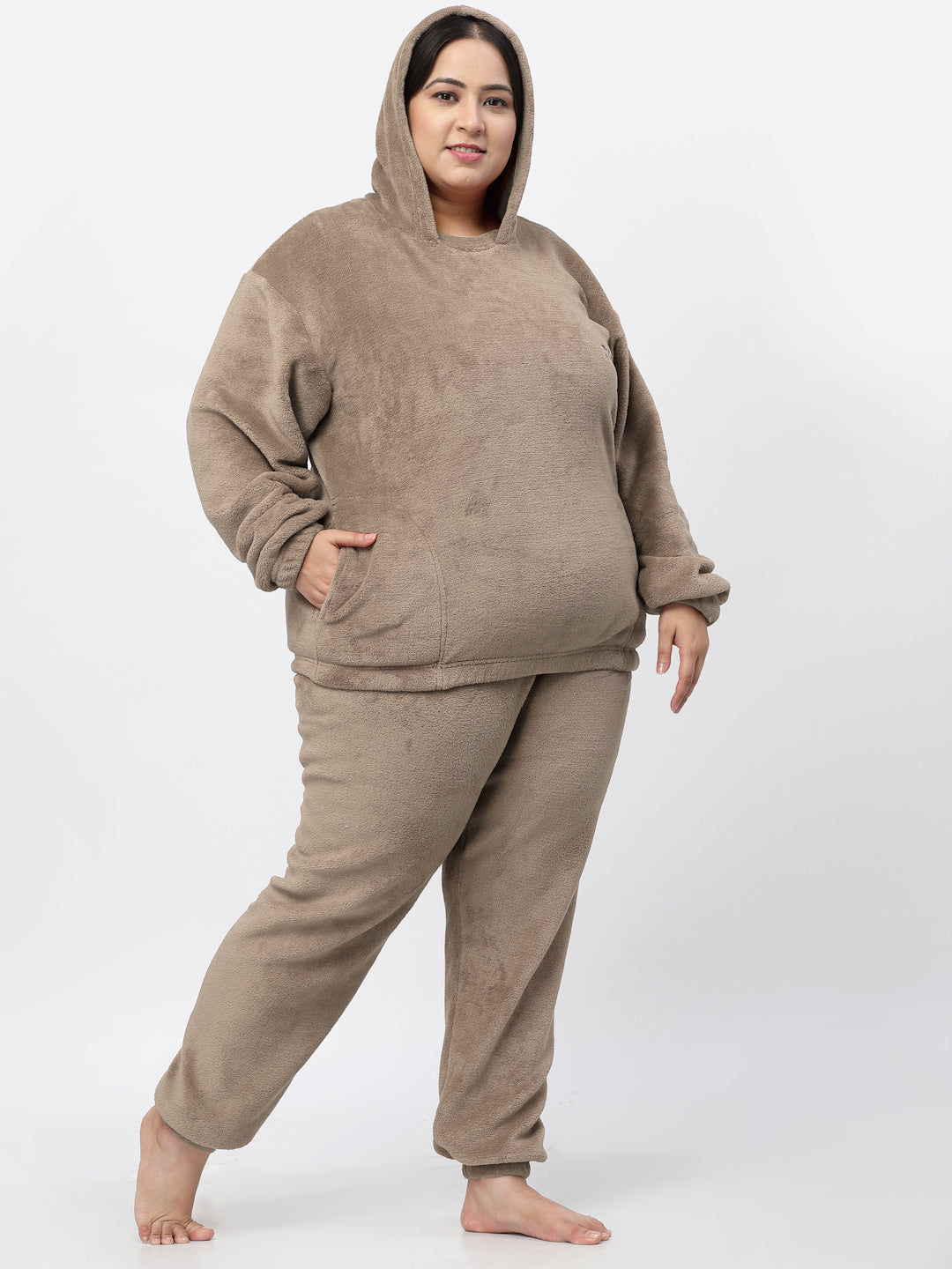 Klotthe Women Beige Wool Blend Solid Night Suit