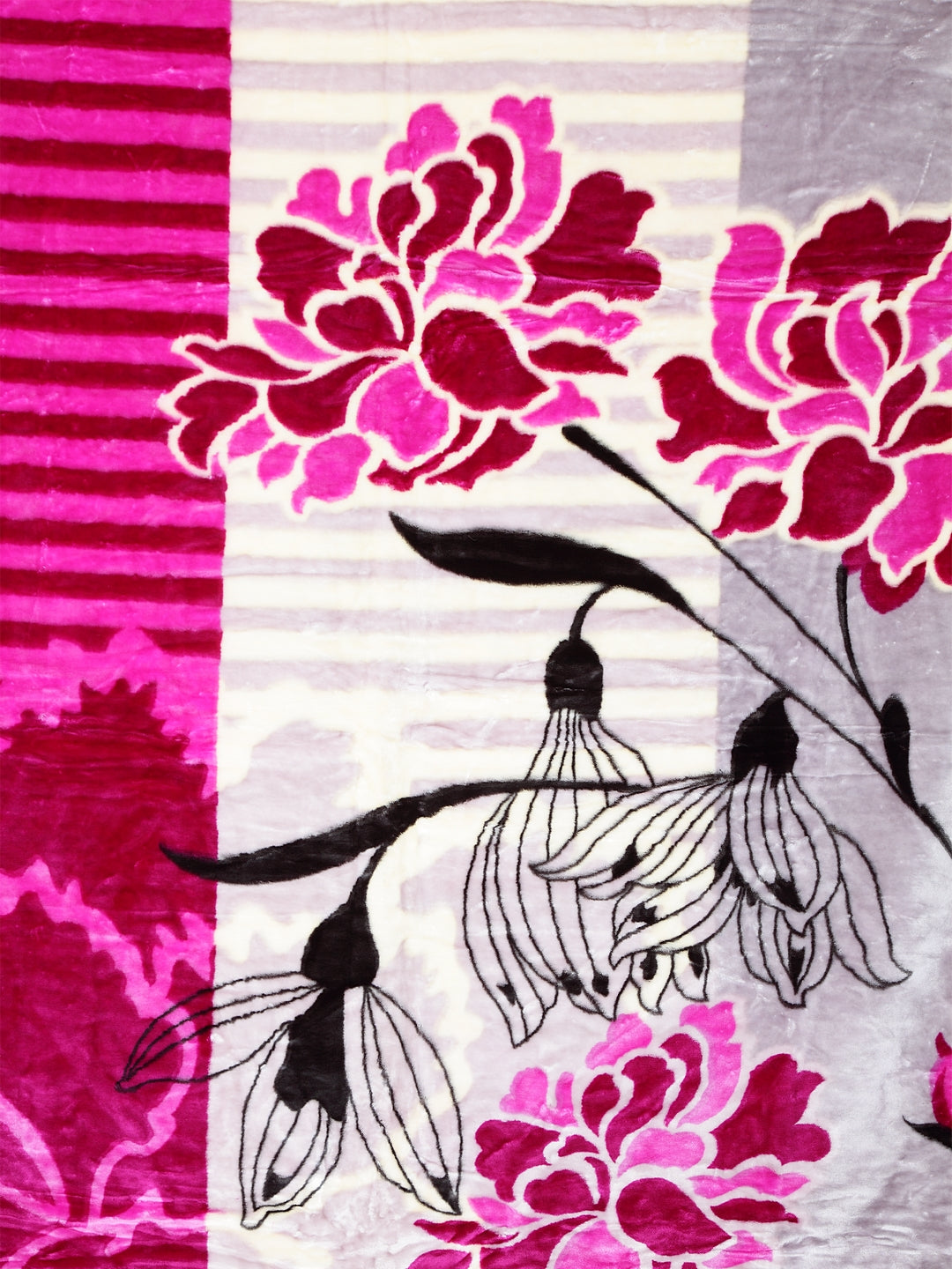 KLOTTHE Set of 2 Magenta Wool Floral Double King Blankets (240X200 cm) 730 GSM