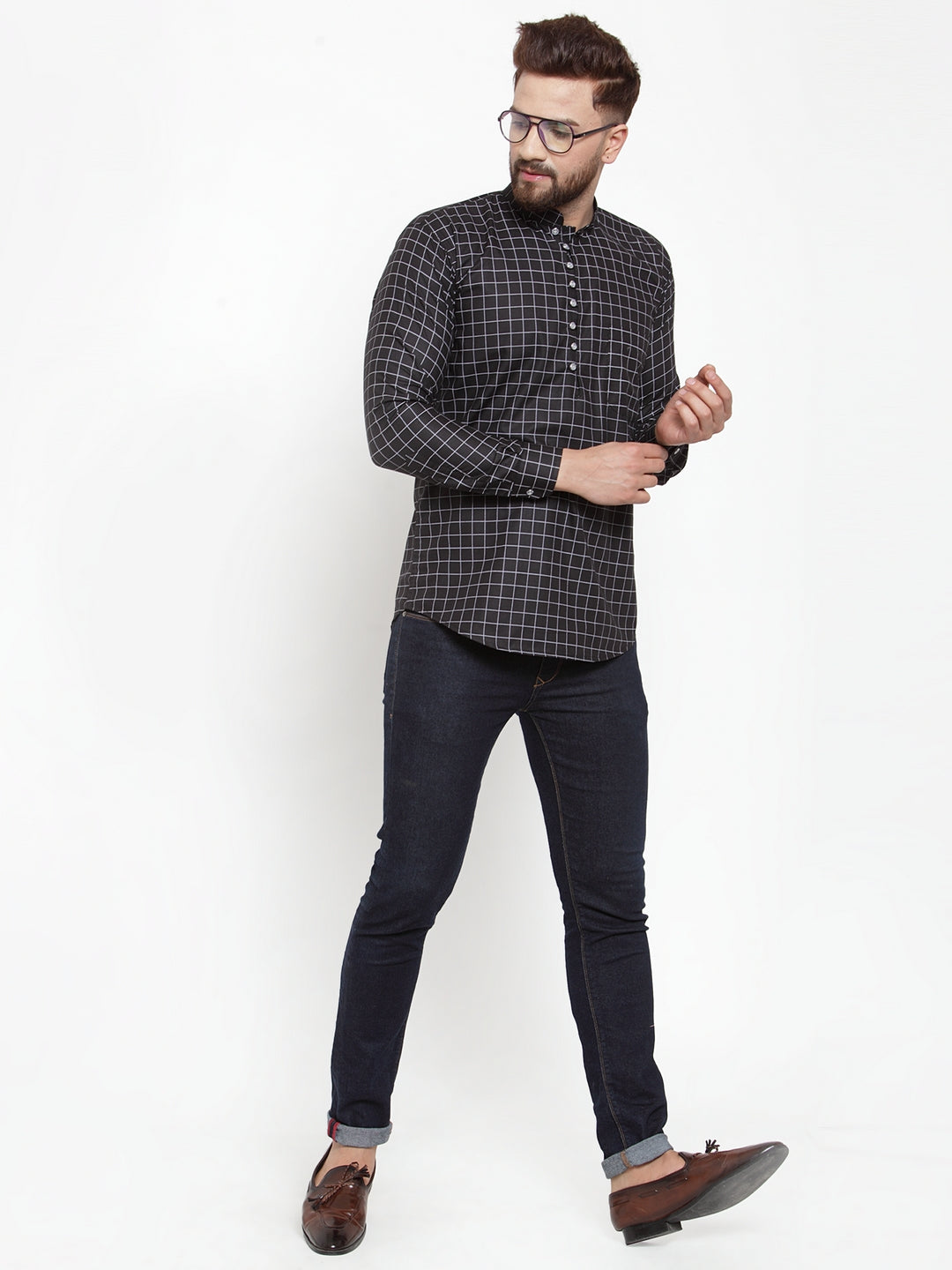 Black Cotton Checked Party Kurtas