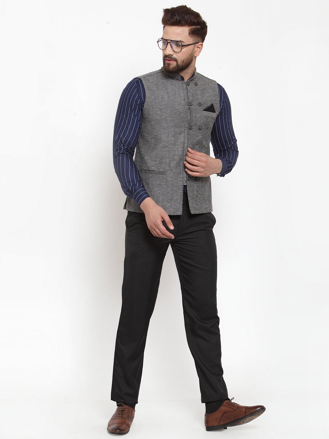 Grey Pure Cotton Party Nehru Jackets