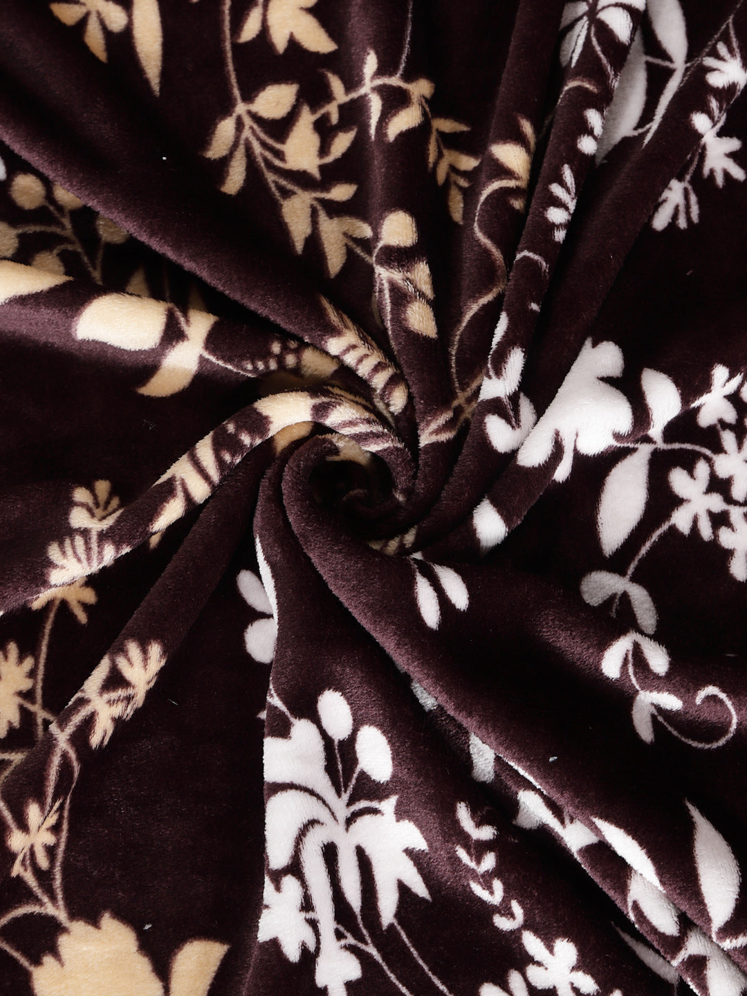 Klotthe Brown Floral Woolen Fitted Double Bed Sheet with 2 Pillow Covers