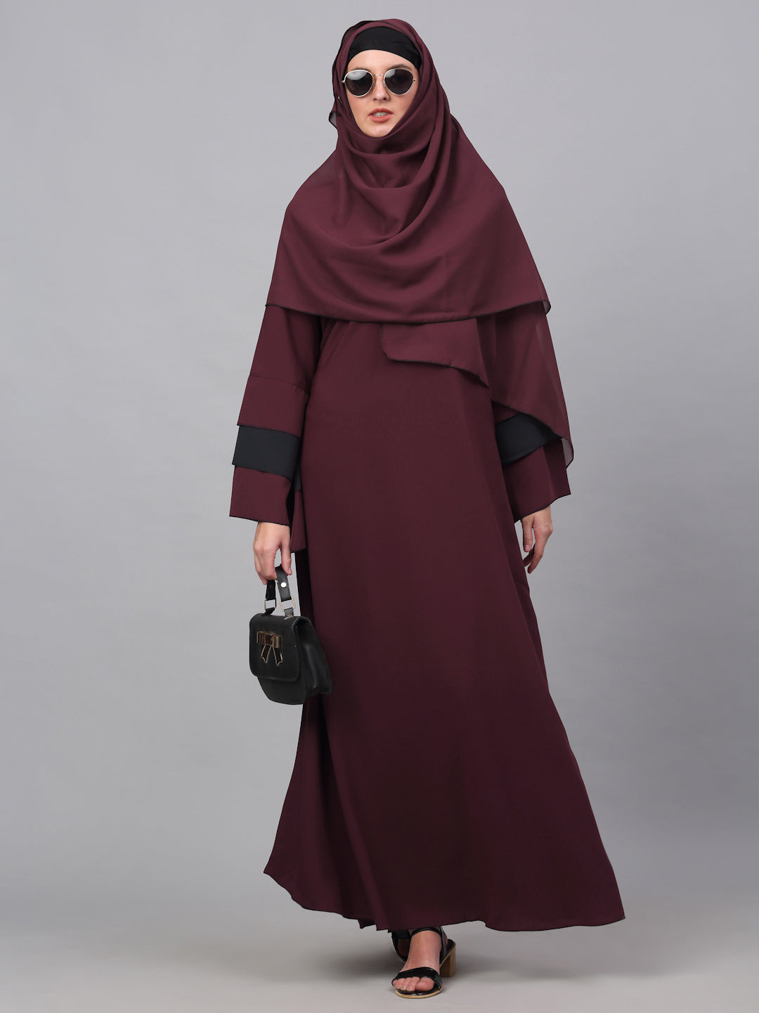 Klotthe Women Maroon Embellished Burqa With Scarves