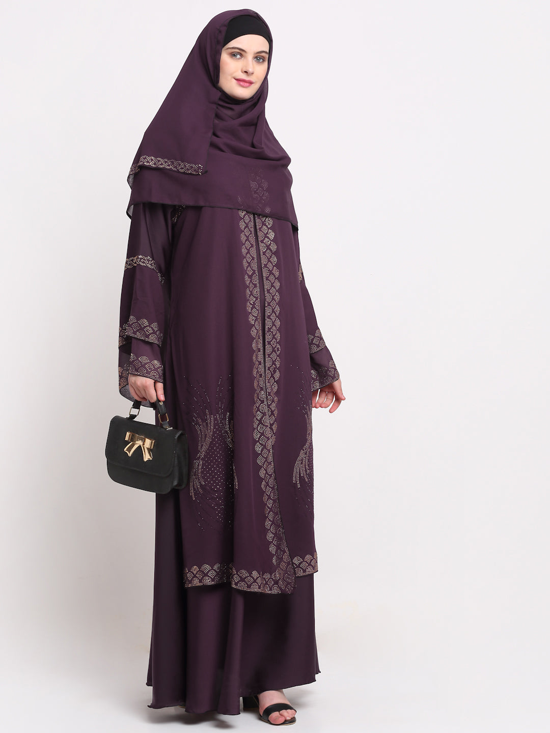 Klotthe Women Purple Solid Burqa With Scarf