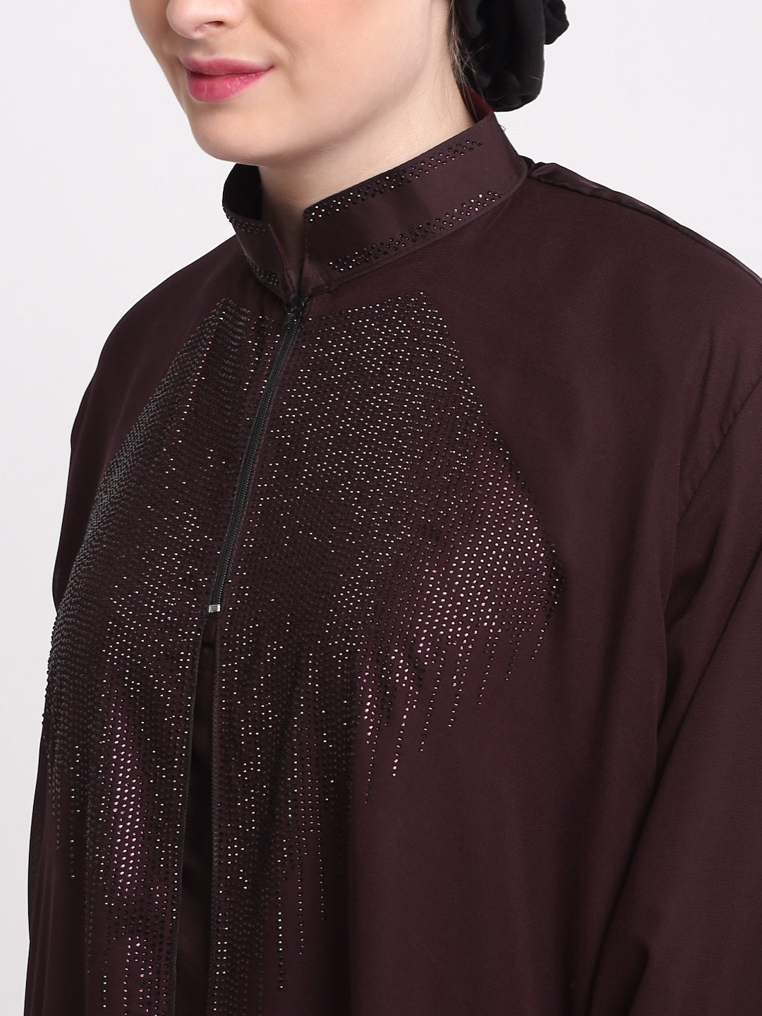 Klotthe Women Burgundy Embellished Burqa With Scarves