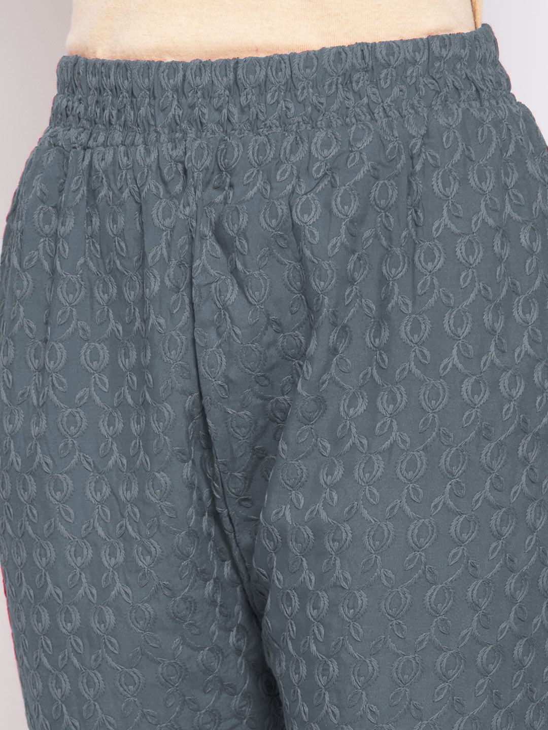 KLOTTHE Grey Cotton Embroidered Trouser