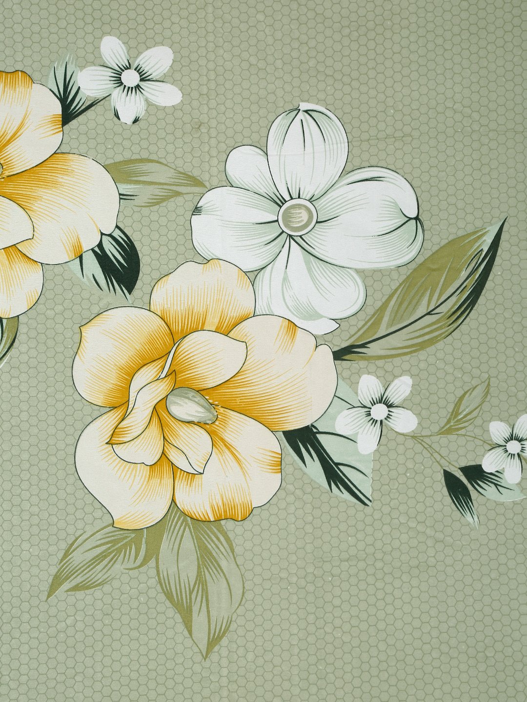 Green Floral 300 TC Cotton Blend Fitted Double Bedsheet with 2 Pillow Covers