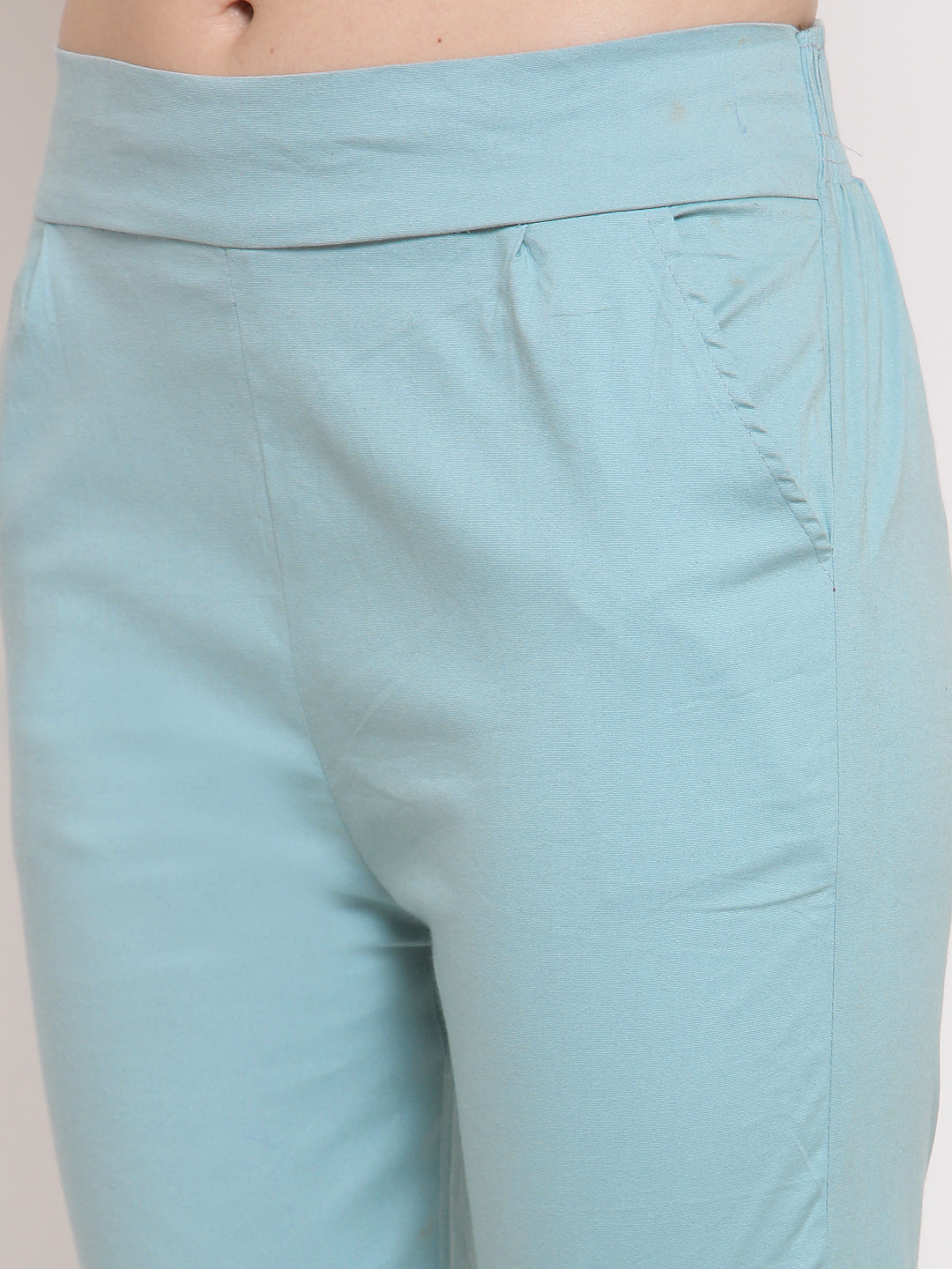 Klotthe Women Sky Blue Solid Slim Fit Trouser