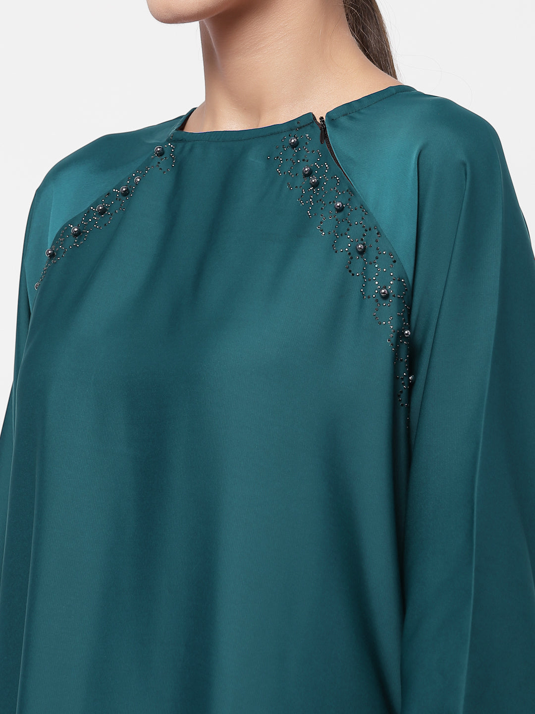 Klotthe Women Turquise Embellished Burqa With Scarves