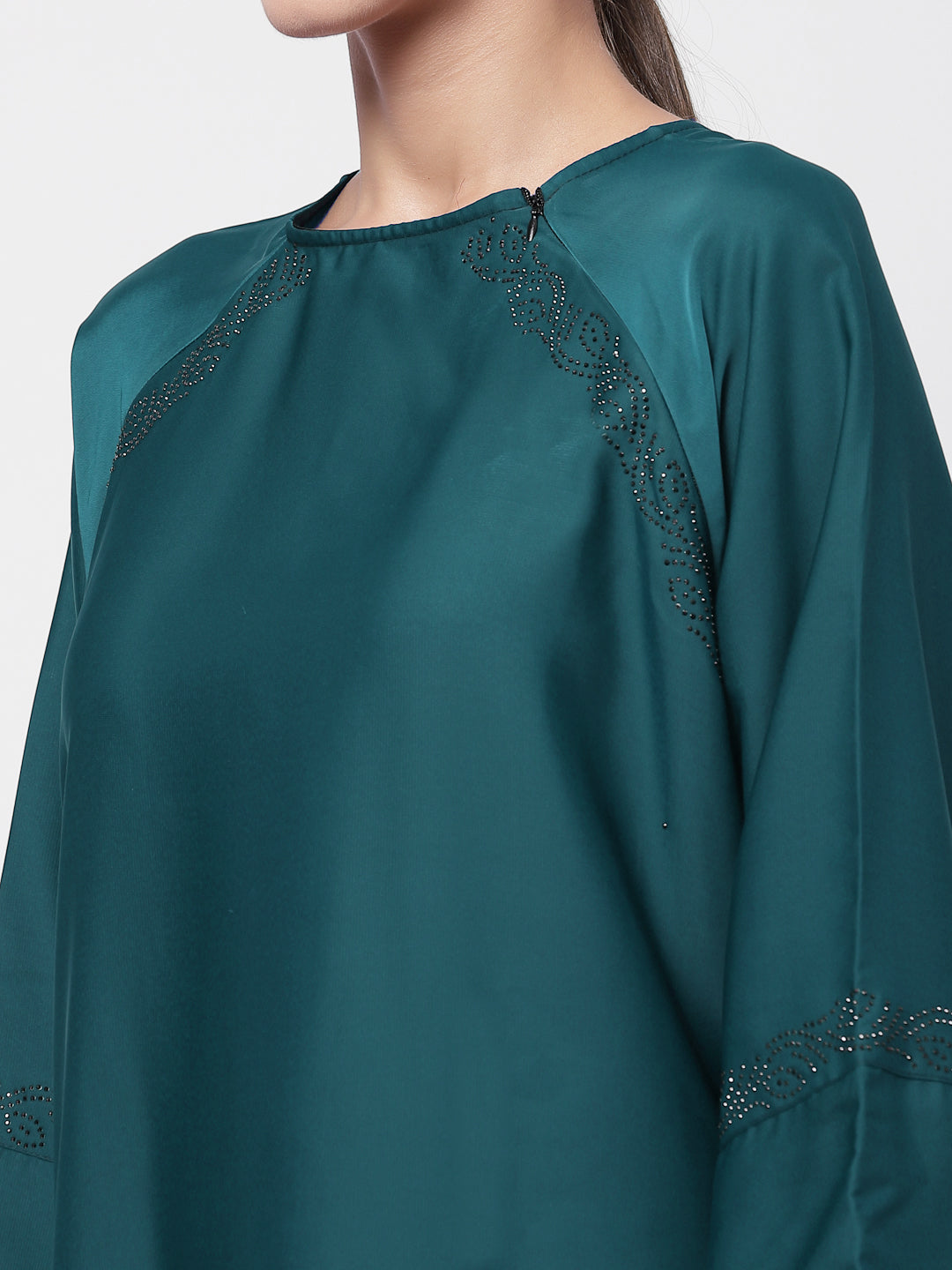 Klotthe Women Turquise Embellished Burqa With Scarves
