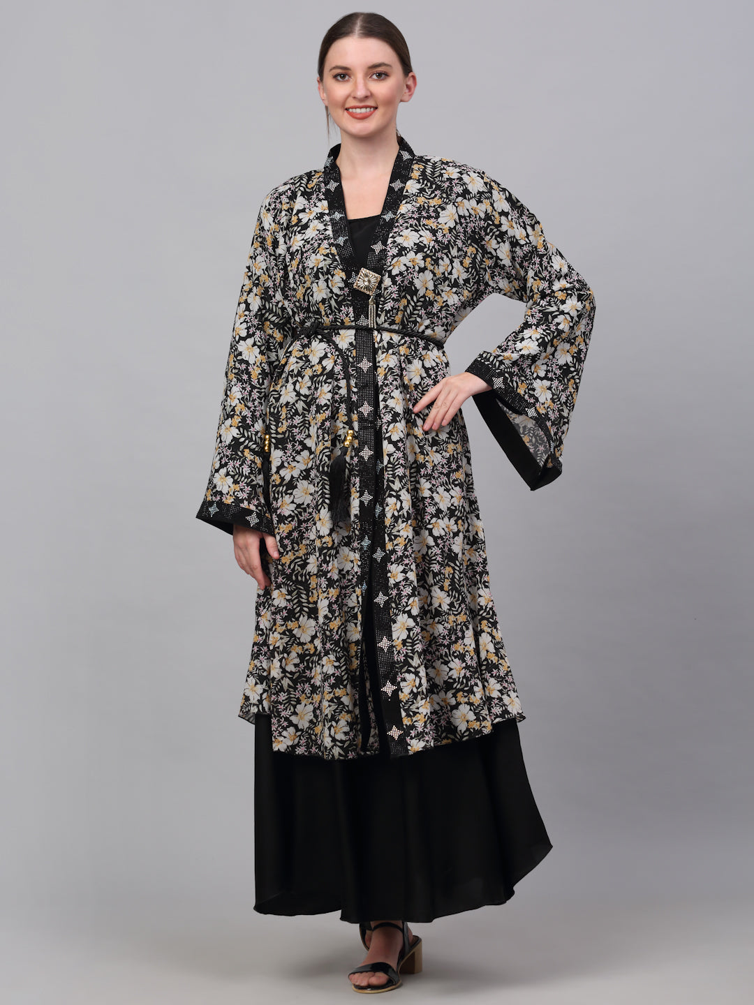 Klotthe Women Multicolor Embellished Burqa With Scarves