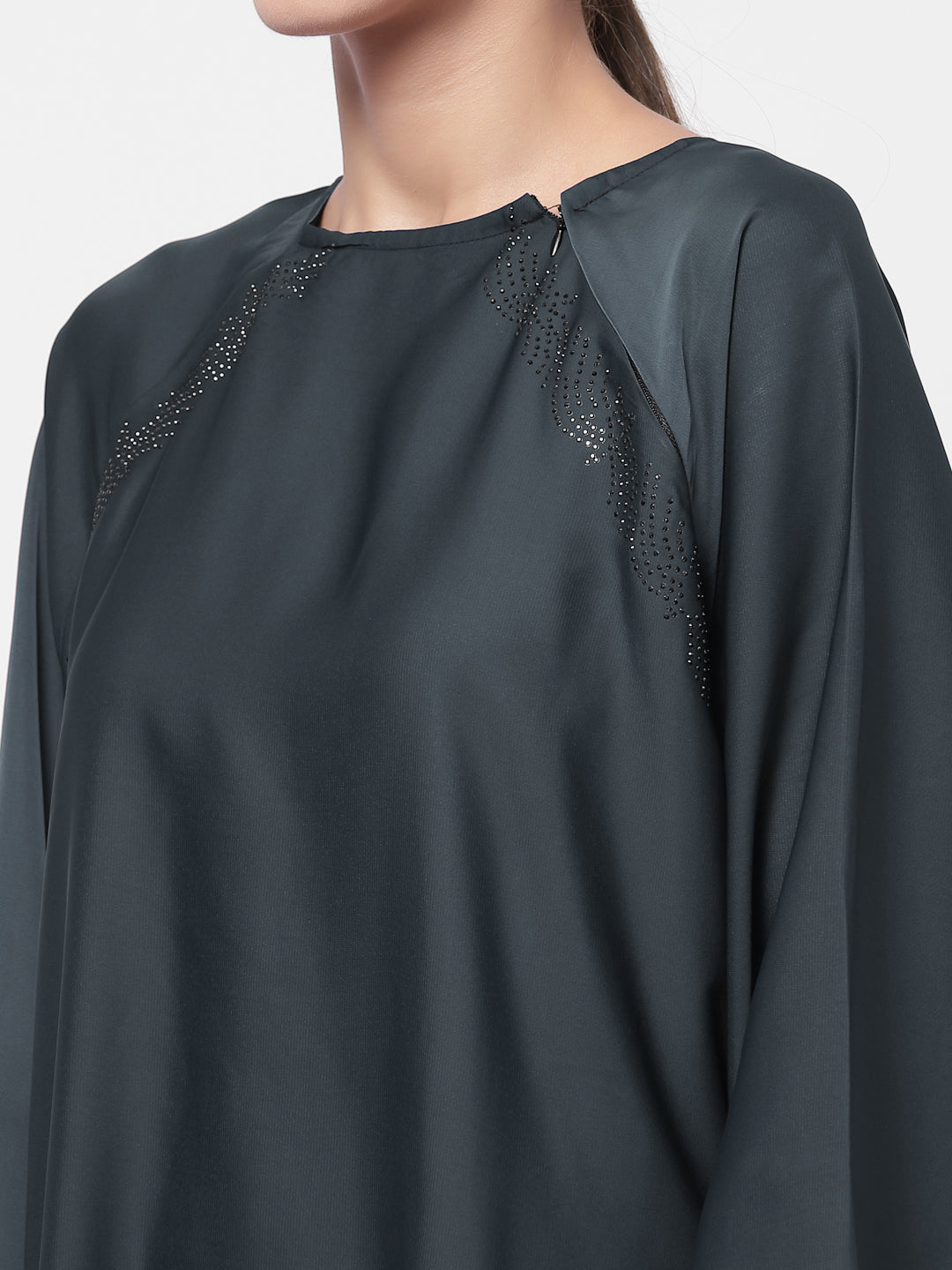 Klotthe Women Grey Embellished Burqa With Scarves