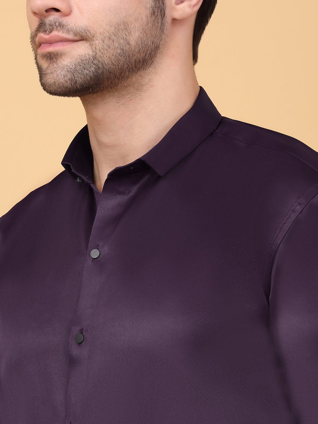 Klotthe Men Purple Solid Spread Collar Satin Formal Shirt