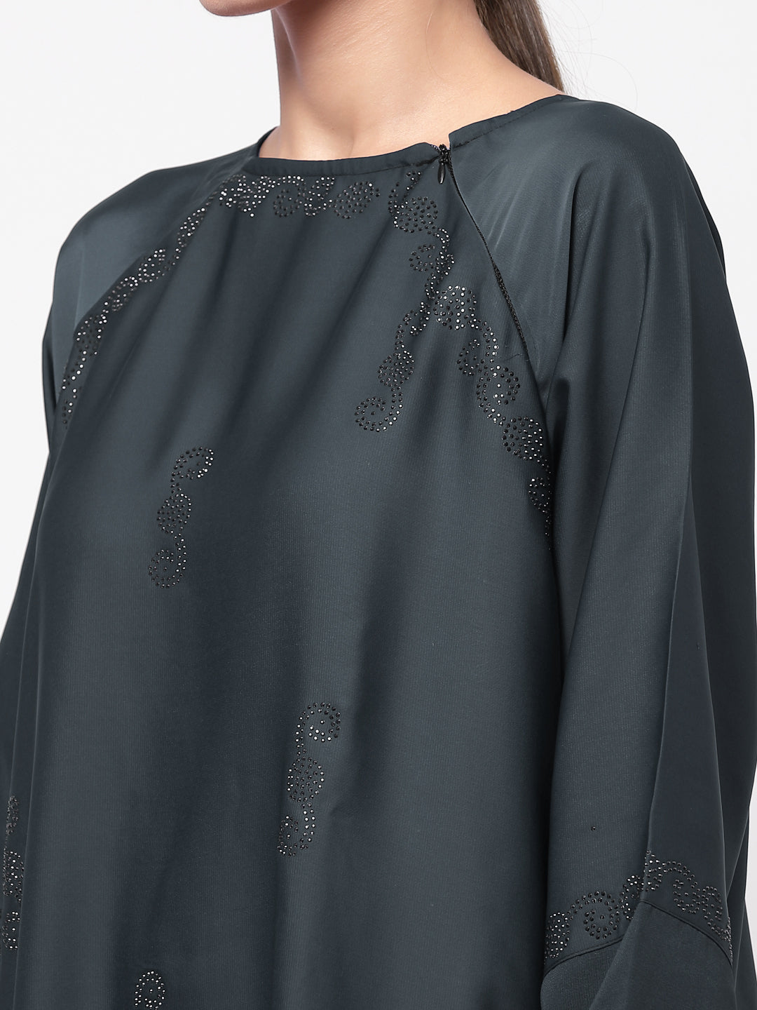 Klotthe Women Grey Embellished Burqa With Scarves