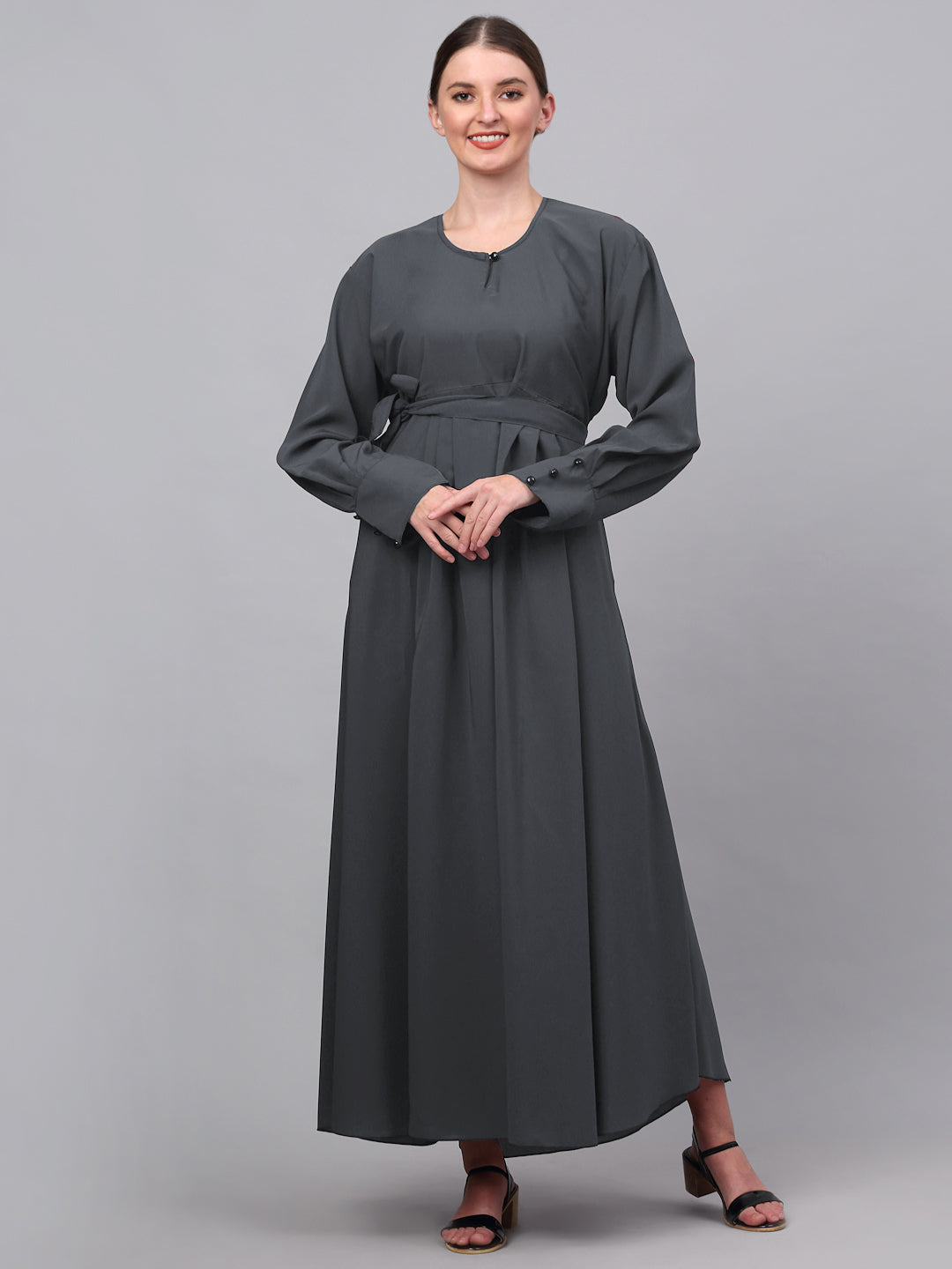 Klotthe Women Grey Embellished Burqa With Scarves