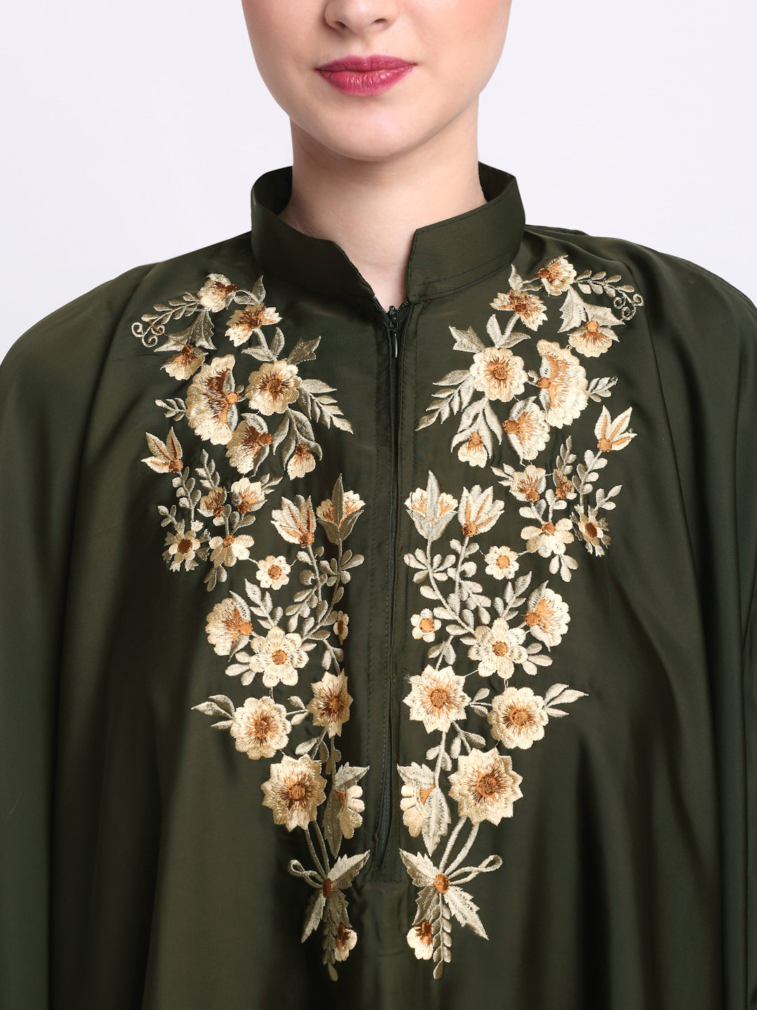 Klotthe Women Olive Embroidered Burqa With Scarves
