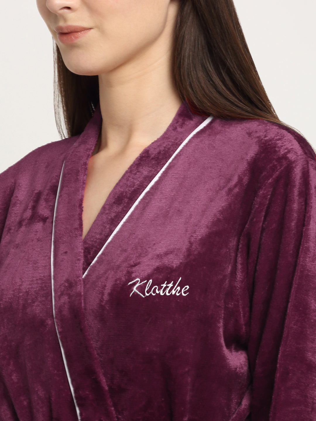 Klotthe Women Maroon Solid Wool Bath Robe With Belt
