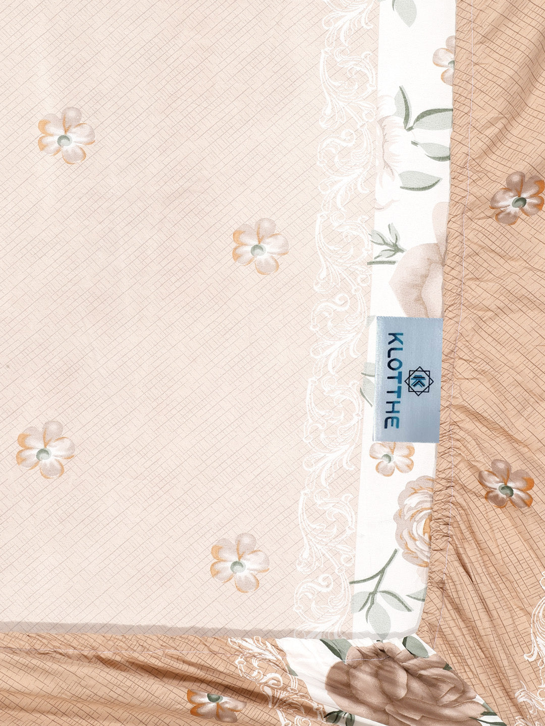 Klotthe Brown Floral 300 TC Cotton Blend Fitted Single Bedsheet with Pillow Cover