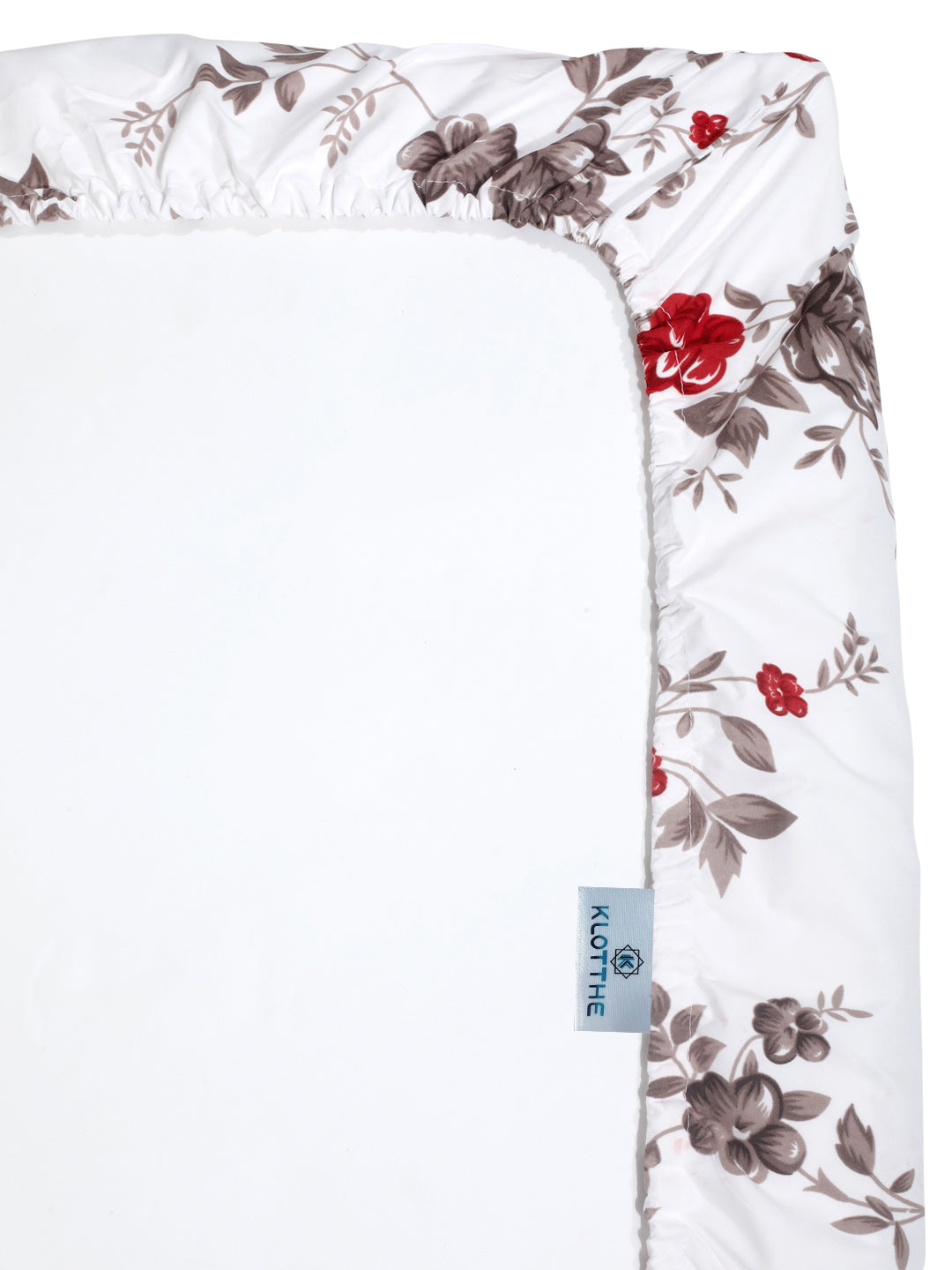 Klotthe White Floral 300 TC Cotton Blend Fitted Single Bedsheet Set in Book Fold Packing