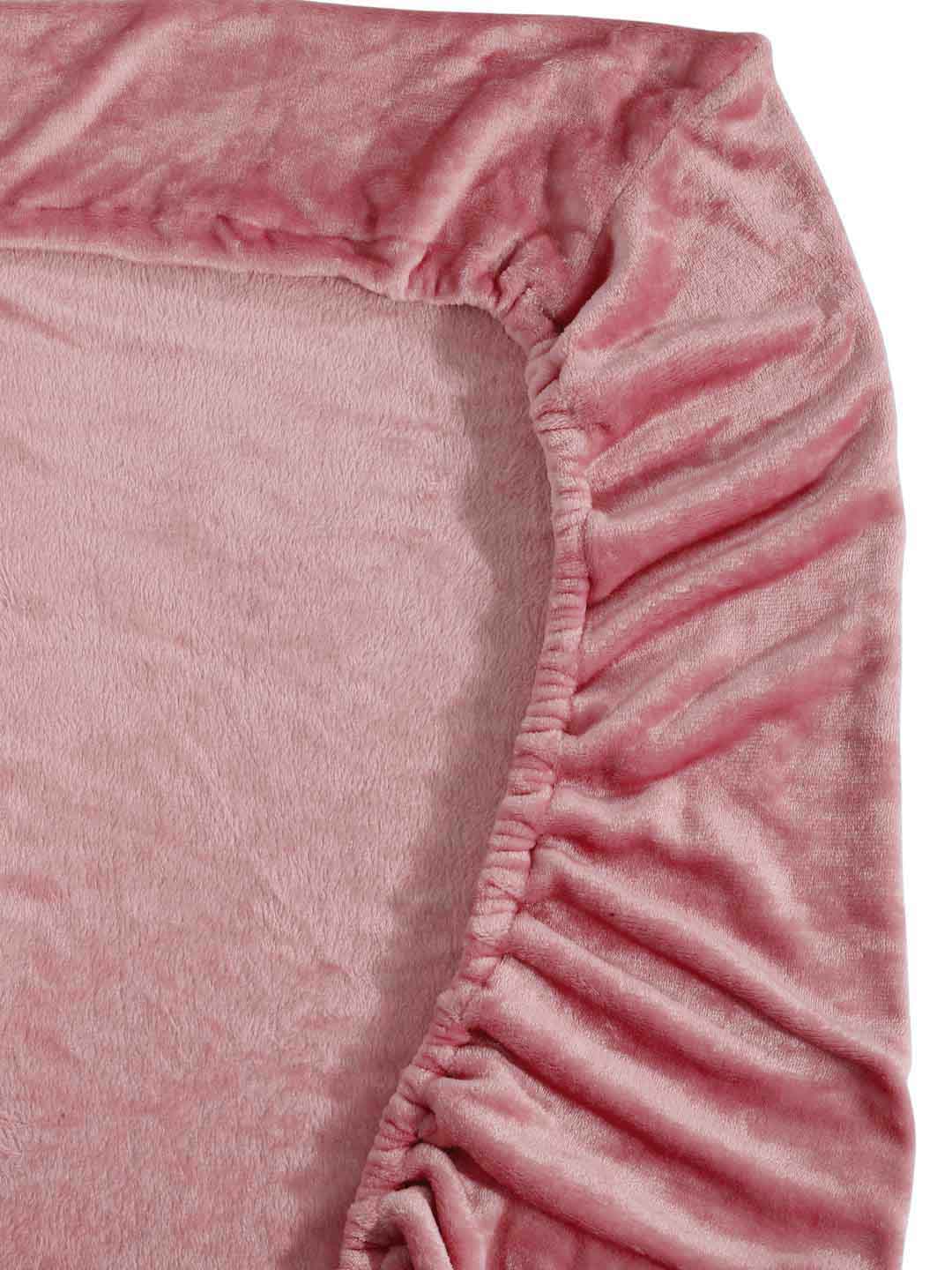 Klotthe Rust Solid Woolen Fitted Double Bed Sheet with 2 Pillow Covers