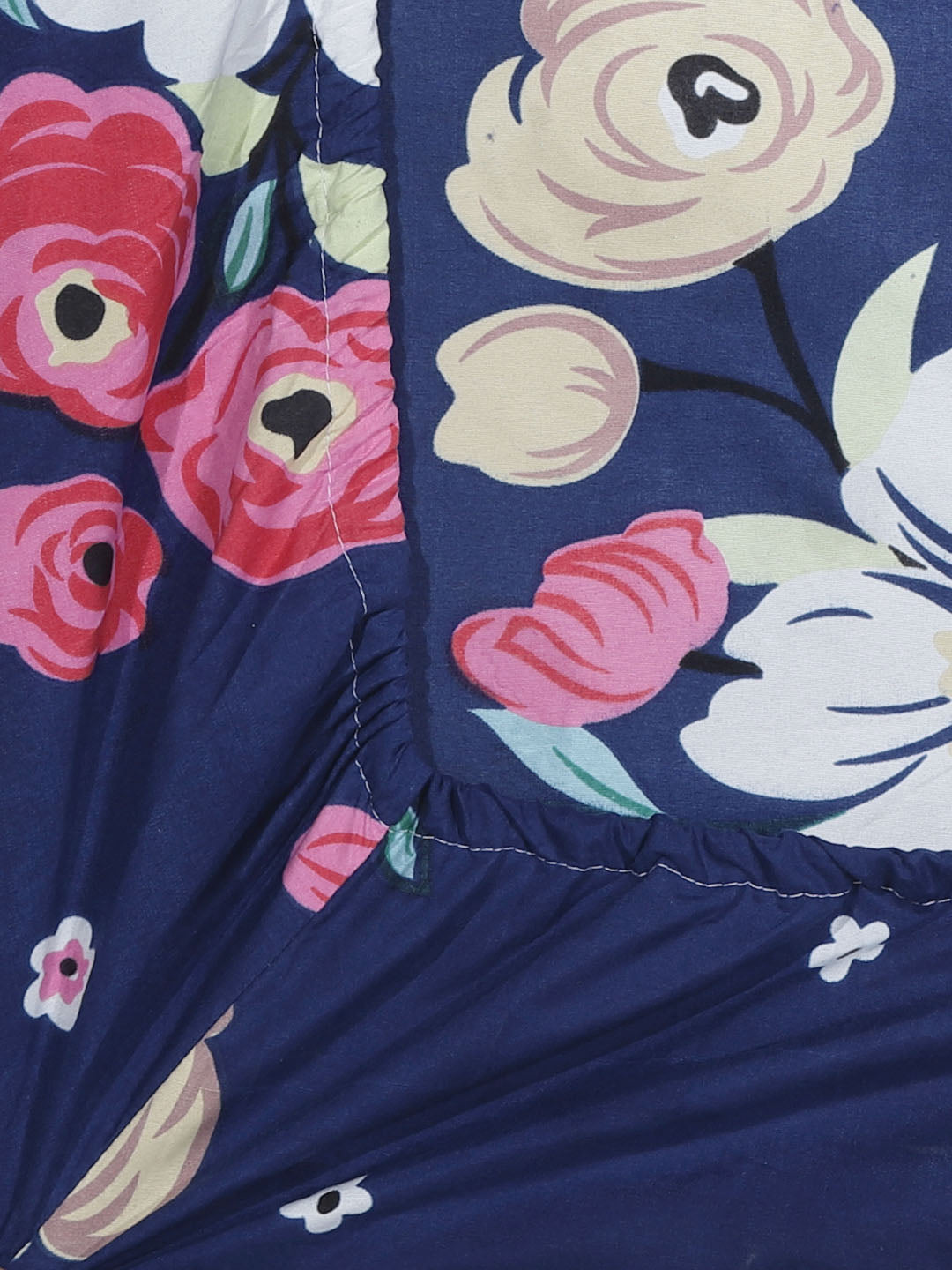 Klotthe Multi Floral 300 TC Cotton Blend Elasticated Double Bedsheet with 2 Pillow Covers