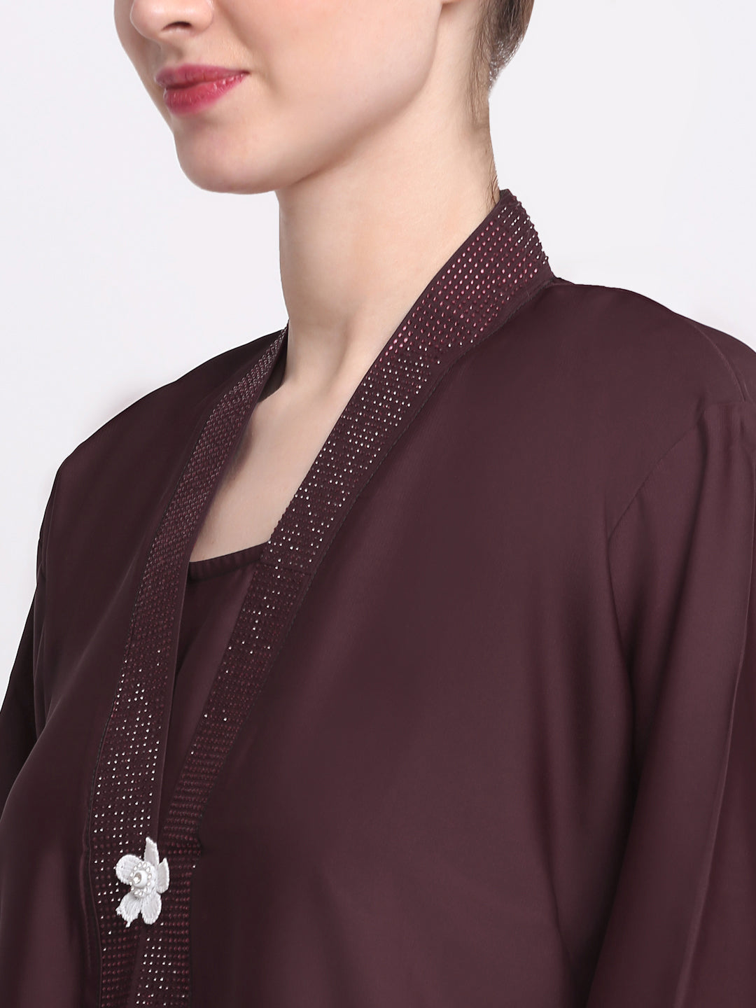 Klotthe Women Burgundy Embellished Burqa With Scarves