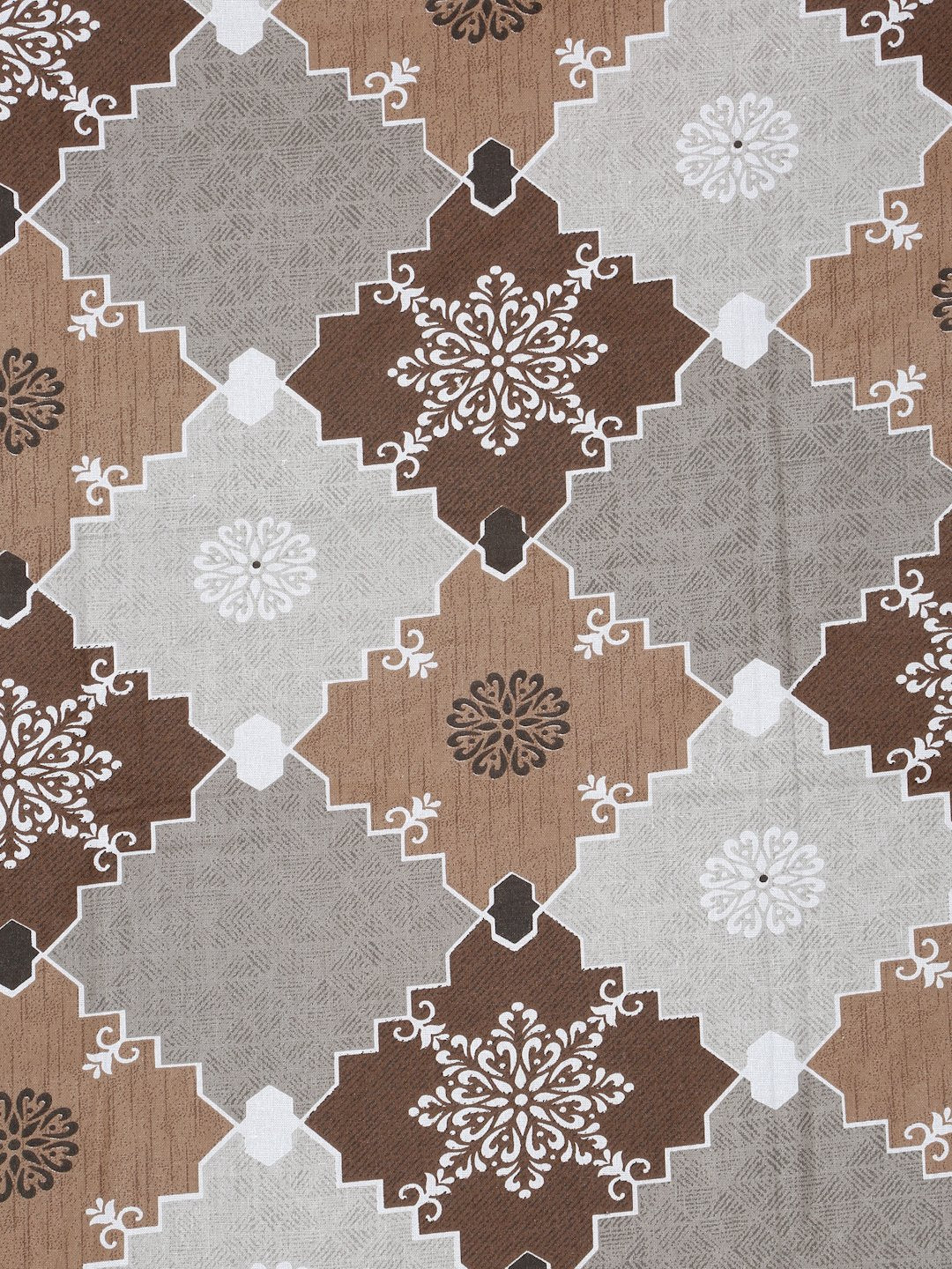 Brown Geometric 400 TC Pure Cotton Fitted Double Bedsheet with 2 Pillow Covers