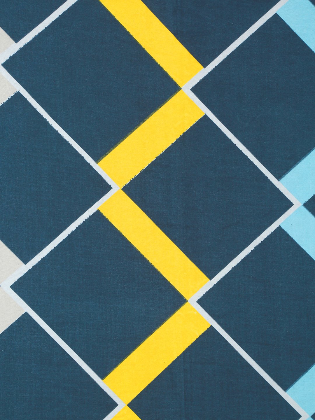 Blue Geometric 300 TC Cotton Blend Fitted Double Bedsheet with 2 Pillow Covers