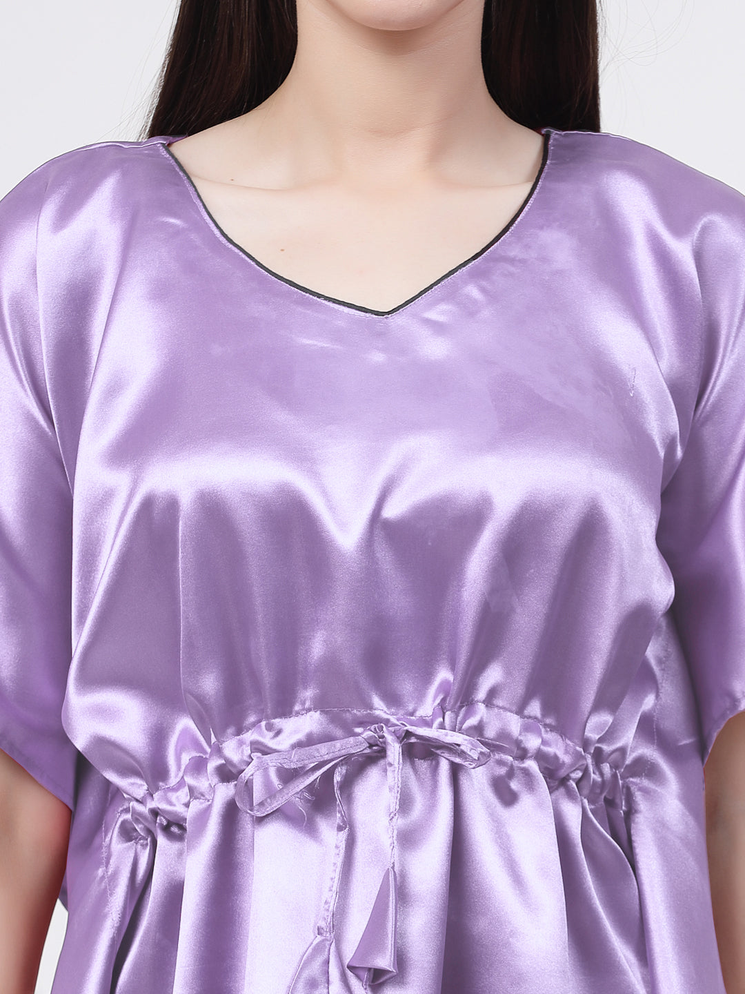 Klotthe Women Purple Solid Satin Kaftan Night Suit by KLOTTHE