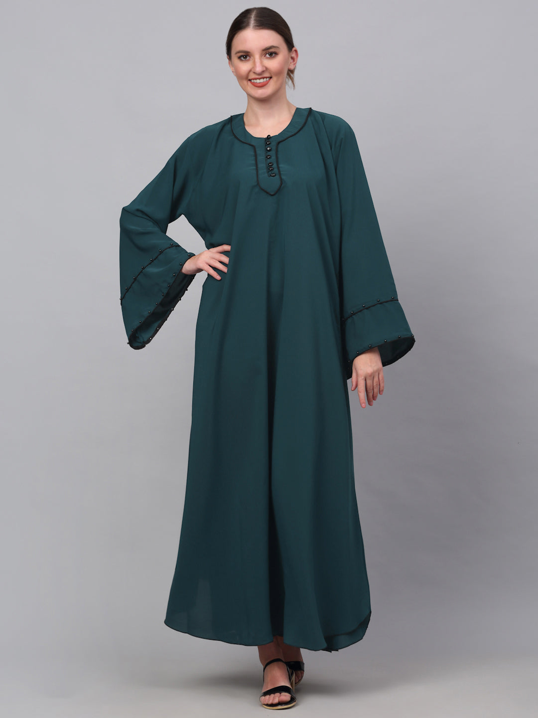 Klotthe Women Turq Embellished Burqa With Scarves