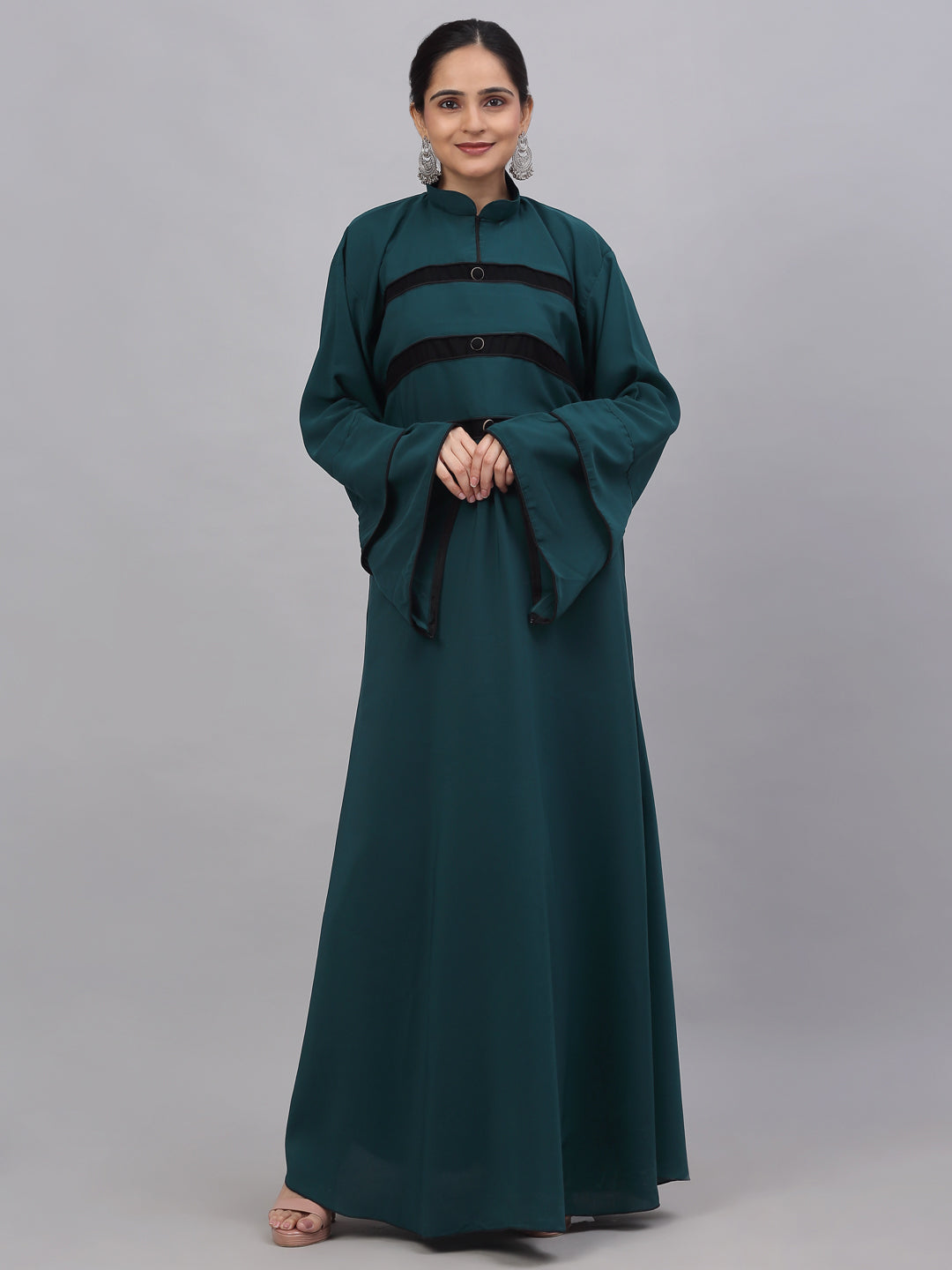 Klotthe Women Turq Embellished Burqa With Scarves