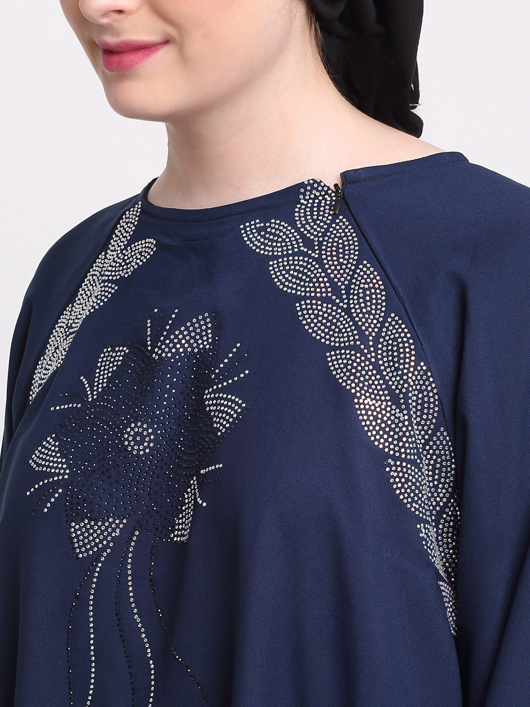 Klotthe Women Navy Blue Solid Burqa With Scarf
