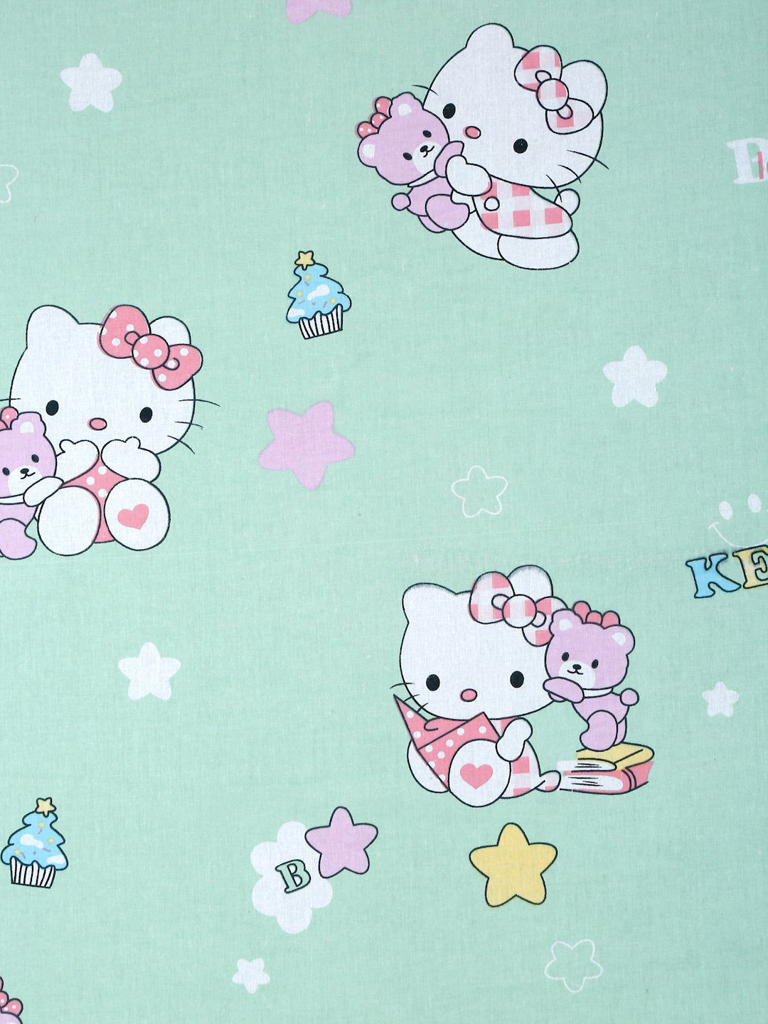 Green Cartoon Characters 400 TC Fitted Pure Cotton Double Bedsheet with 2 Pillow Covers