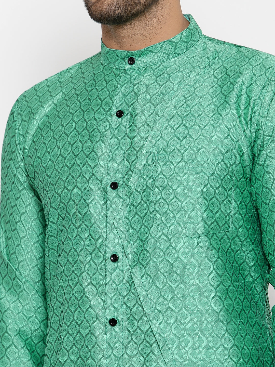 KLOTTHE Green Cotton Silk Geometric Kurta