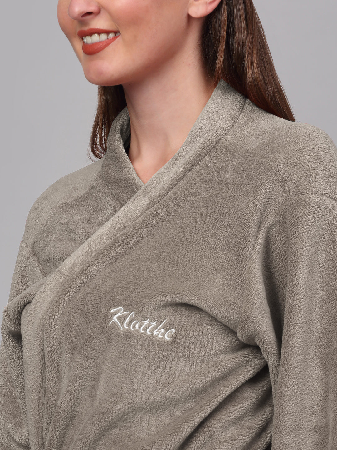 Klotthe Women Beige Solid Bath Robe With Belt